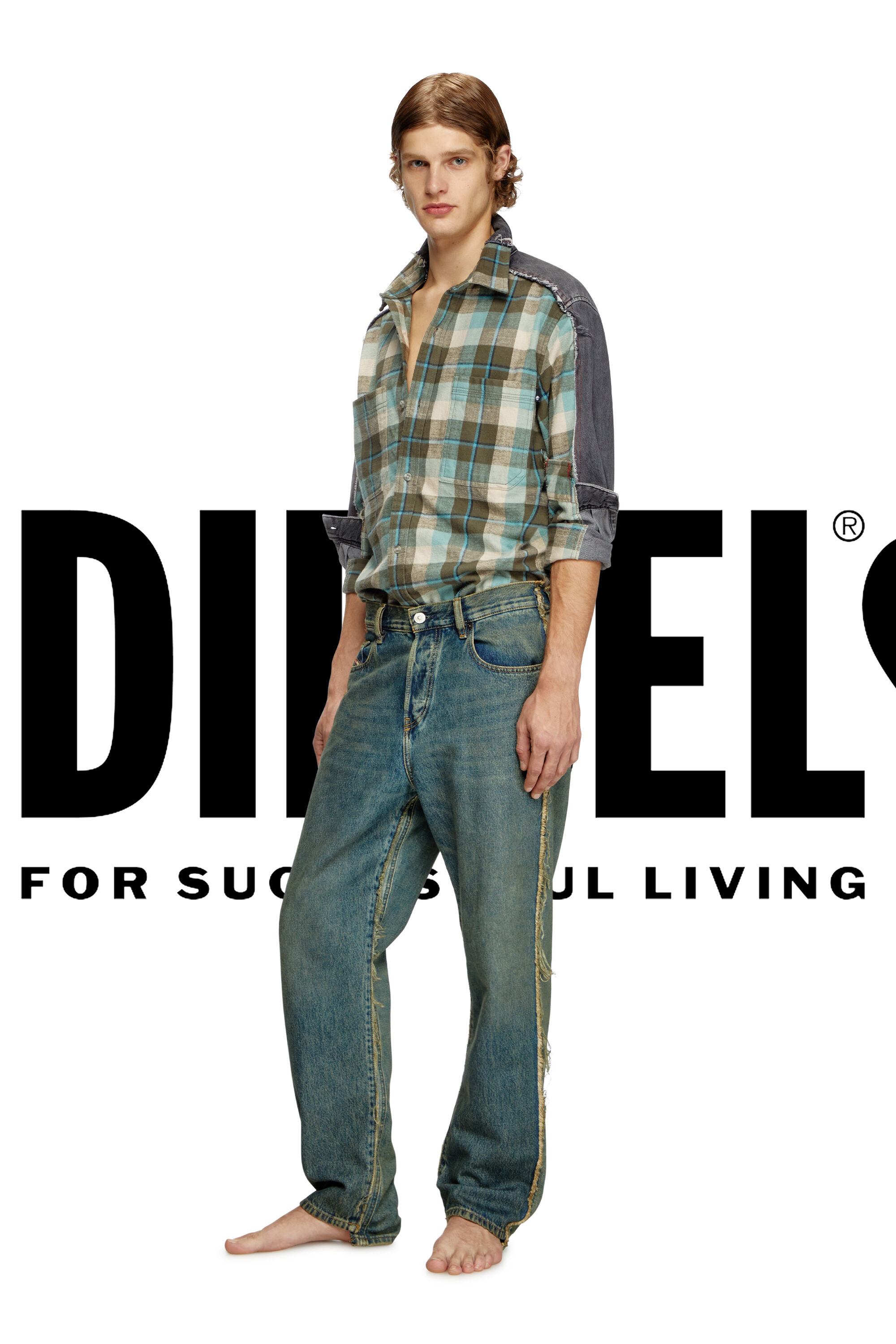 Diesel - Shirt Dieseloves 2B, Camicia in tessuto check e denim Unisex in Multicolor - 1