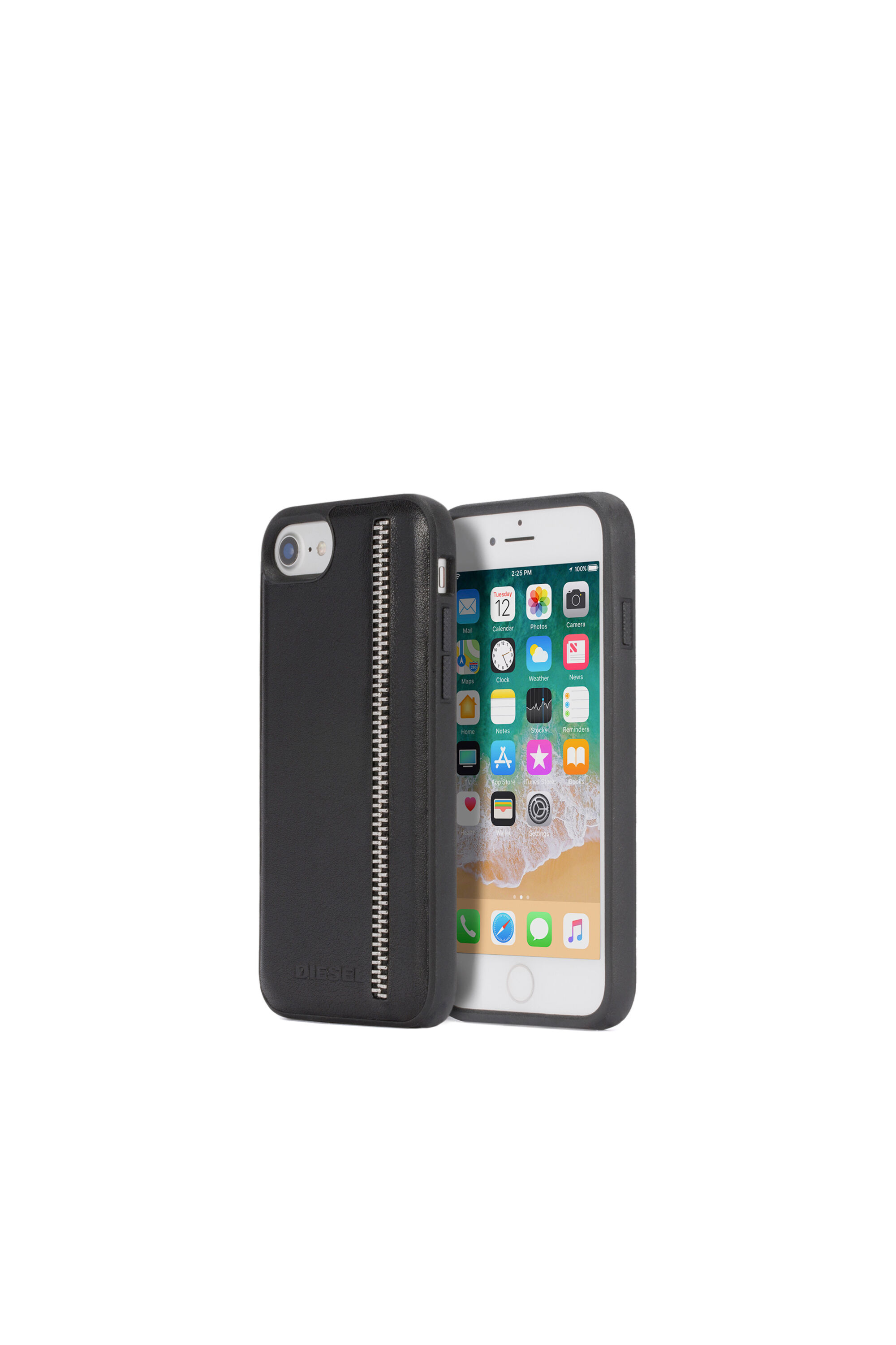 Diesel - ZIP BLACK LEATHER IPHONE 8/7/6s/6 CASE, Cover in pelle nera con zip, iPhone 8/7/6s/6 Unisex in Nero - 1