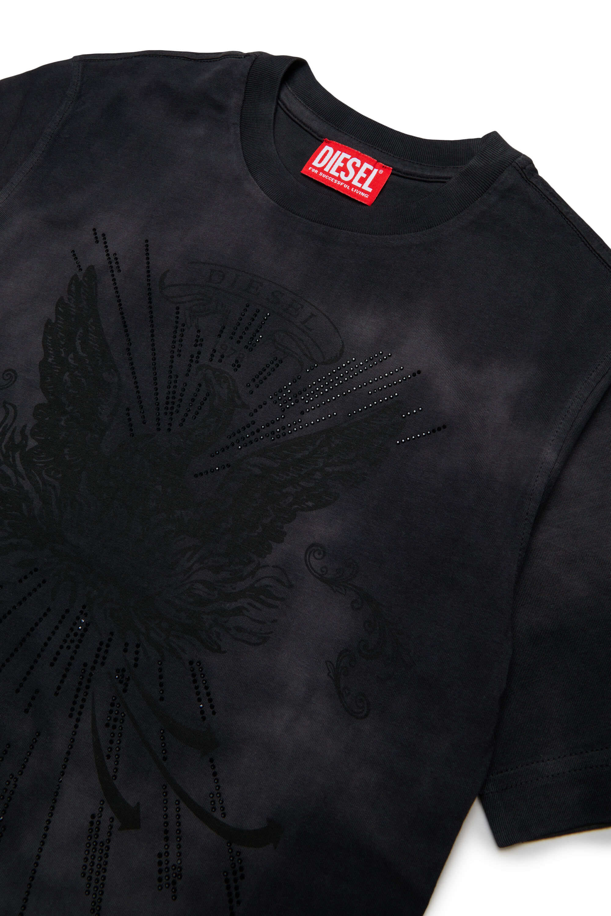 Diesel - TFIN OVER, T-shirt con motivo fenice decorato Uomo in Nero - 3