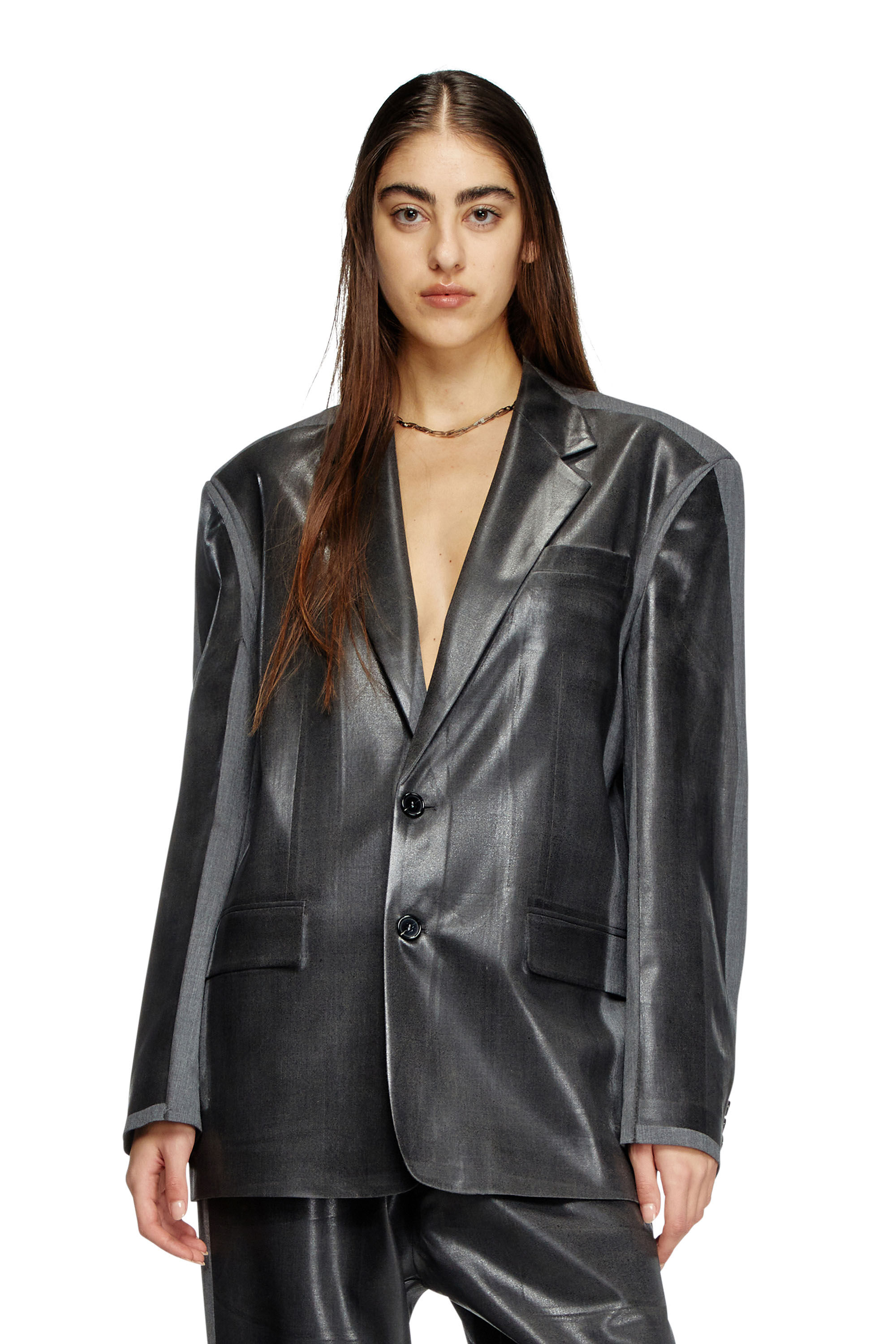Diesel - J-OVER-DD, Blazer oversize con coating Unisex in Nero - 7