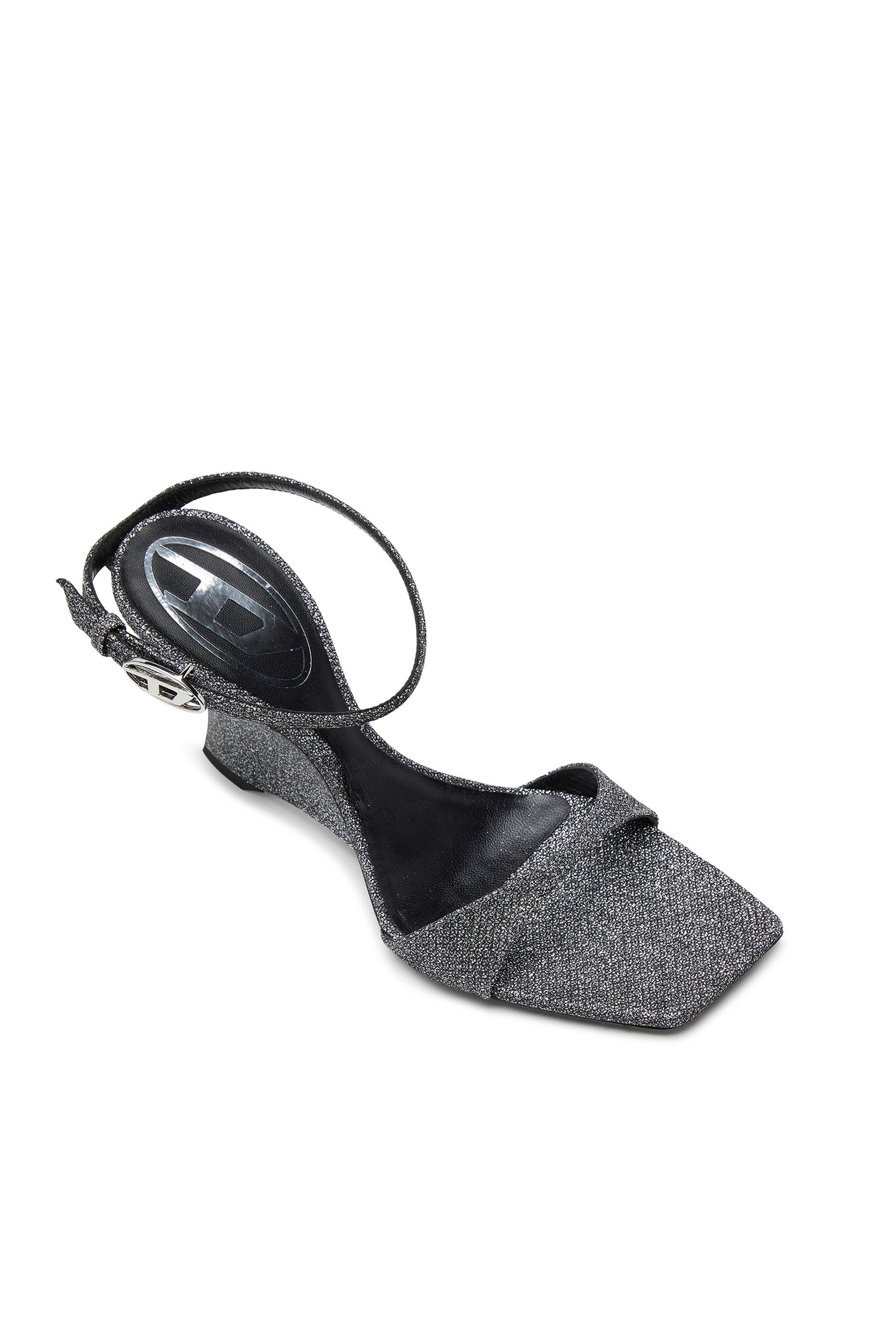 Diesel - D-AMBER SANDAL WEDGE, D-Amber-Wedge sandals in Lurex fabric Donna in Argento - 4