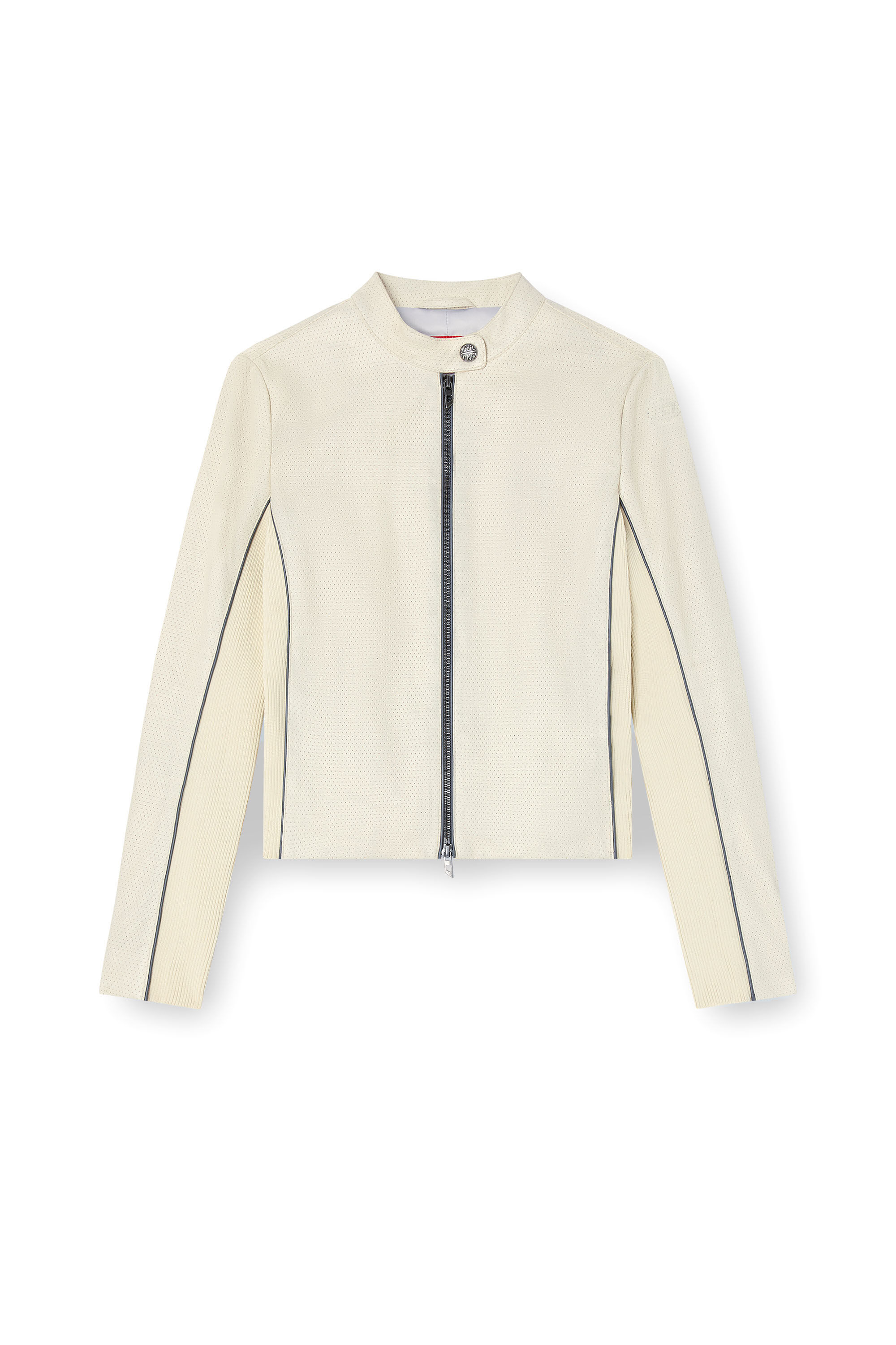 Diesel - L-IBRA, Giacca biker in pelle stretch traforata Donna in Bianco - 2