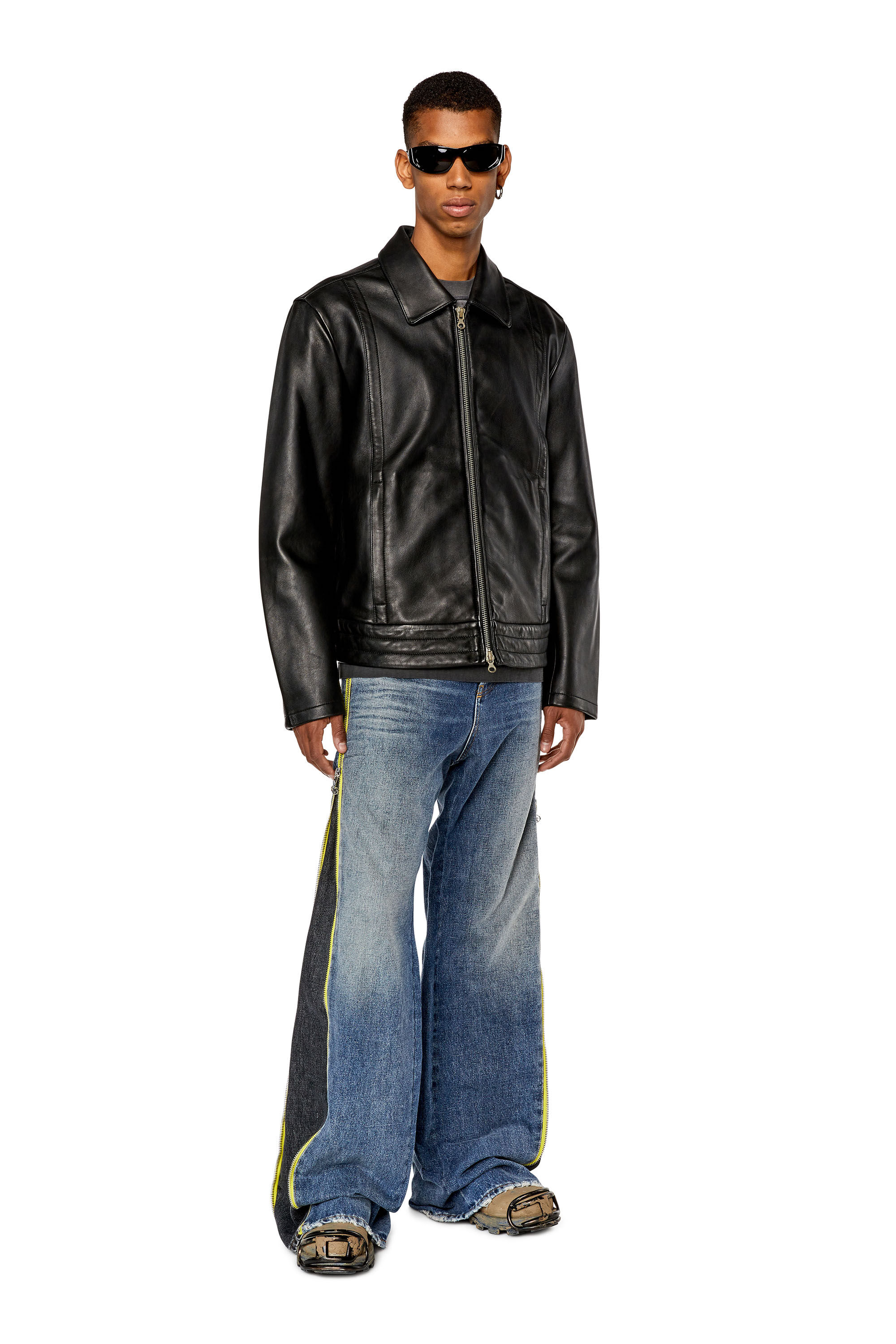 Giacca a camicia in pelle morbida Uomo Nero Diesel