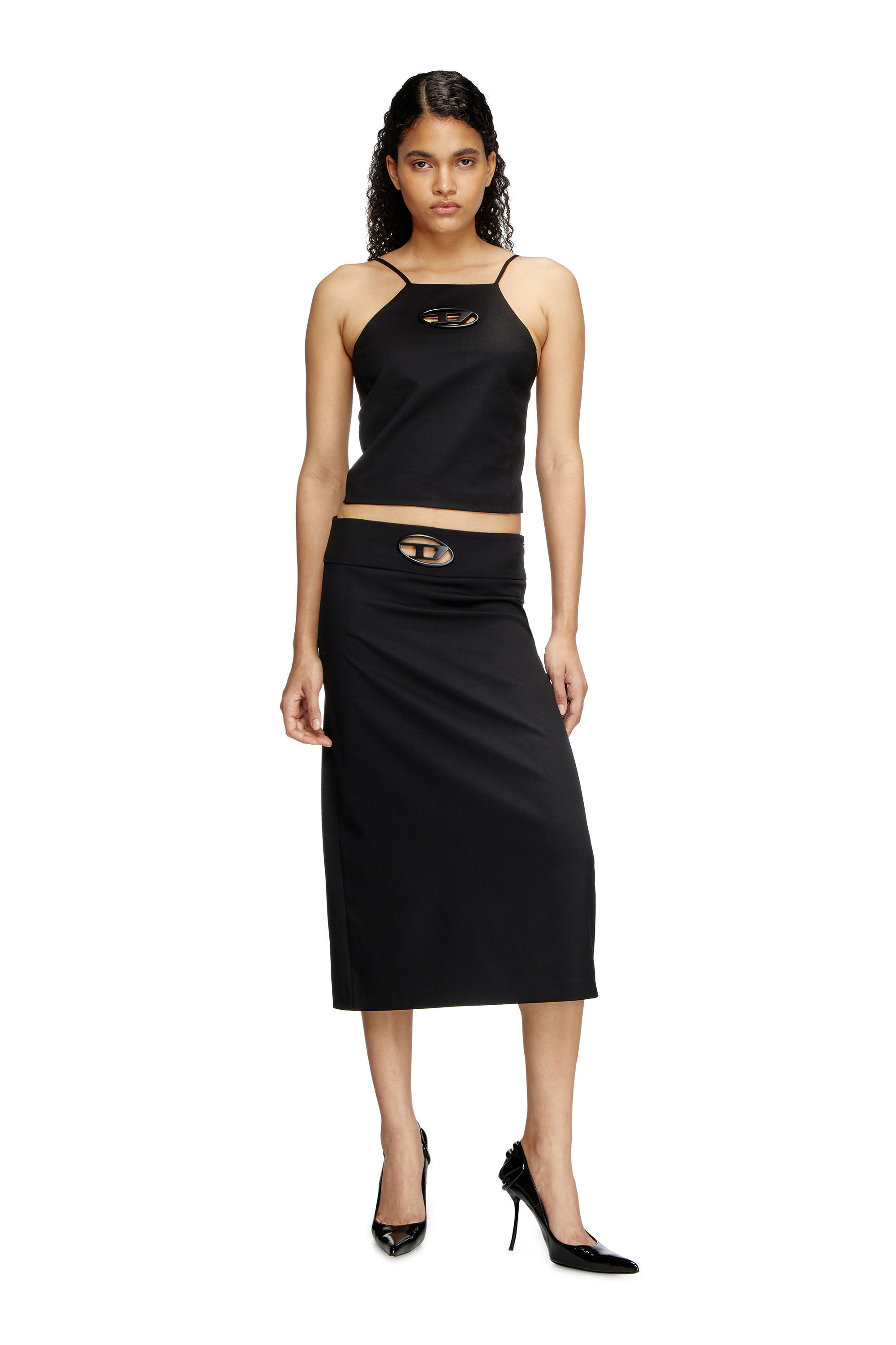 Diesel - T-WILIT, Top in fresco lana e maglia stretch Donna in Nero - 1