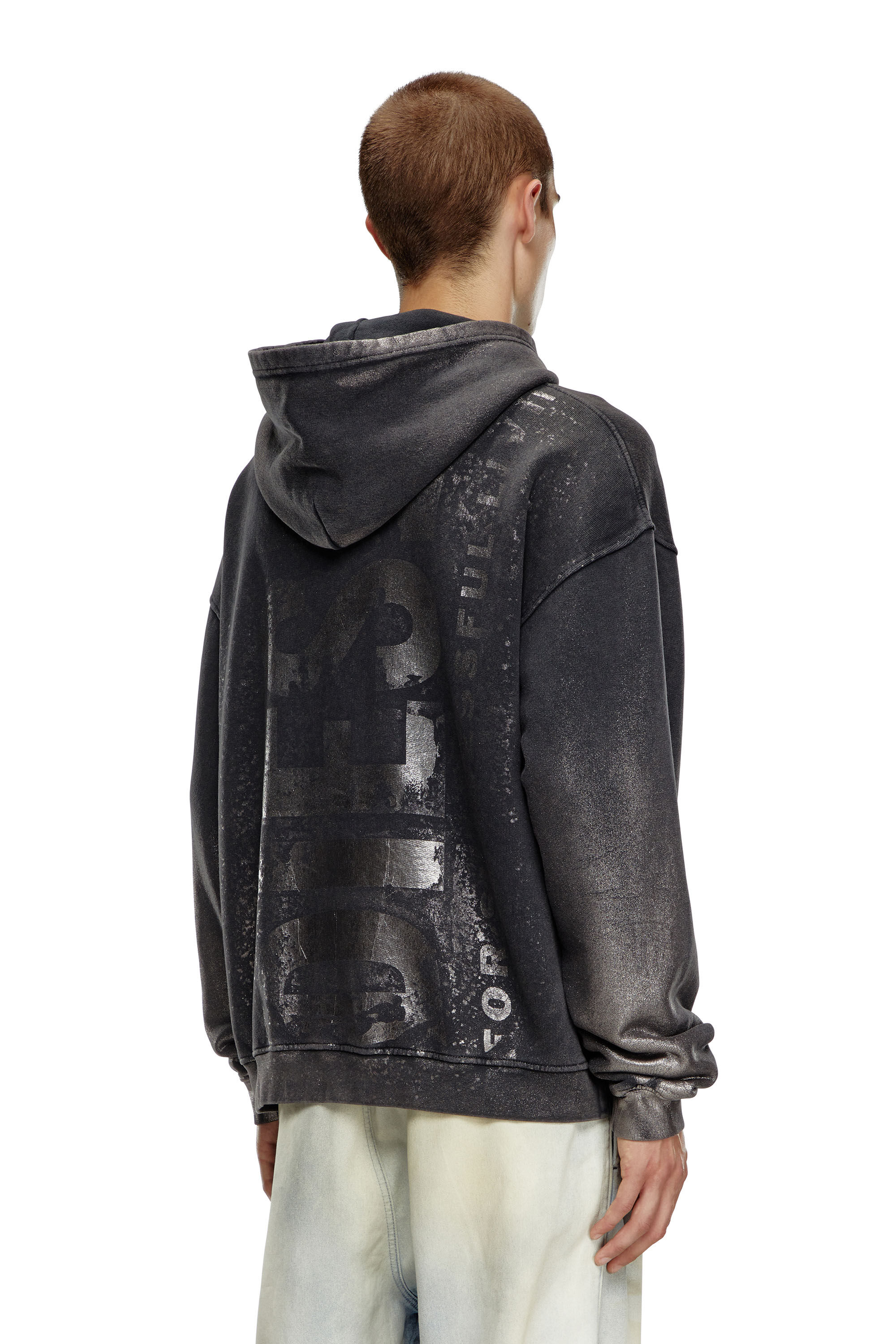 ★VIP★DIESEL★S-Irta hoodie in cotton with a worn effect ☆VIP☆DIESEL☆S-Irta hoodie in cotton with a worn effect