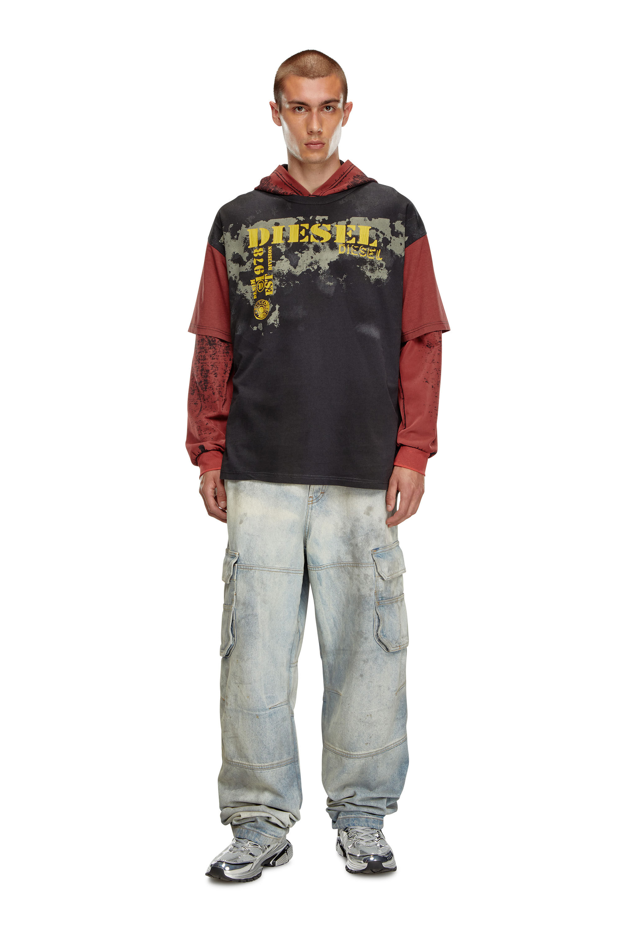 T shirt color block con effetti dirty Uomo Multicolor Diesel