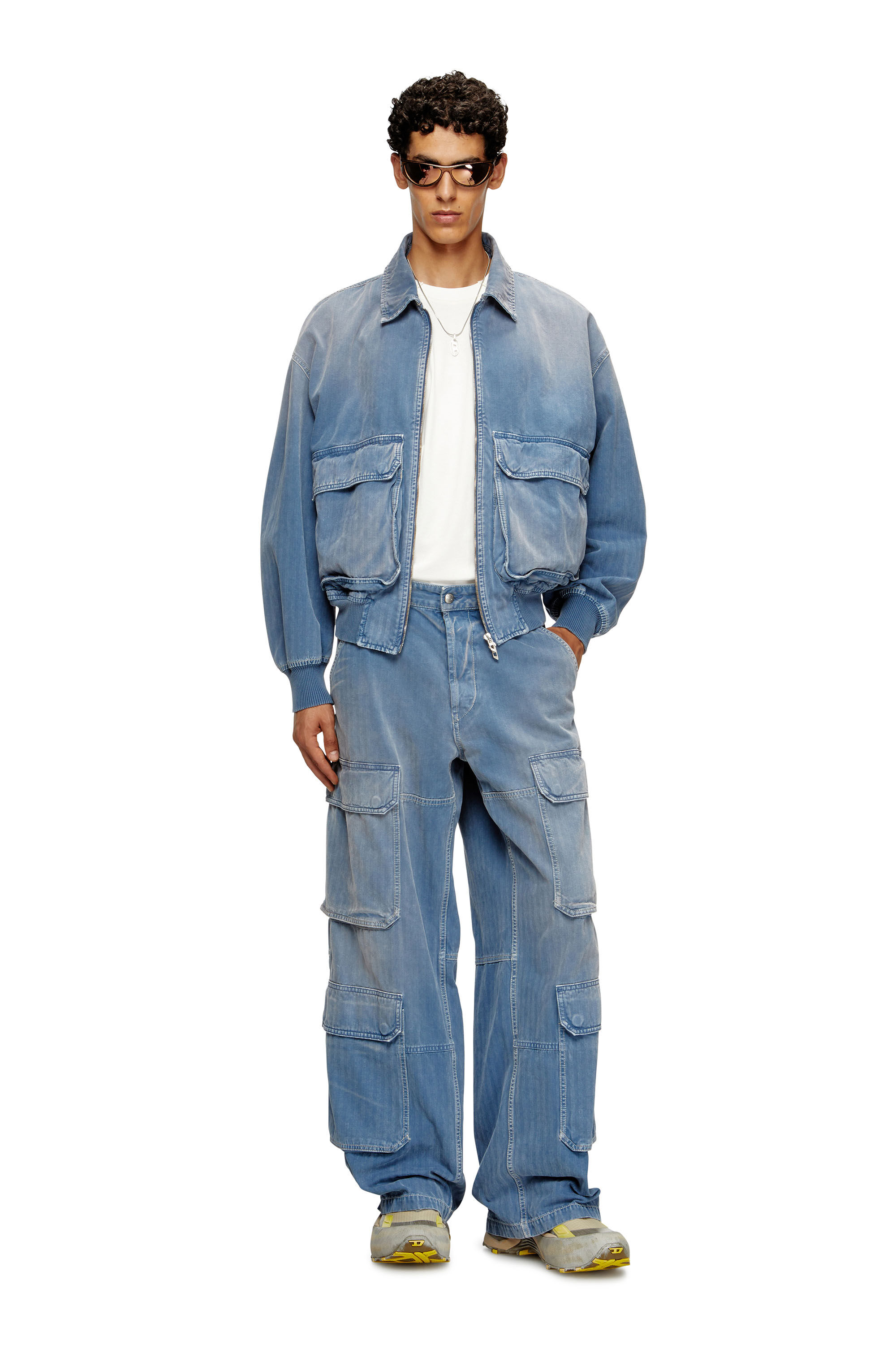Diesel - D-KURZ, Giacca in denim colorato herringbone Unisex in Blu - 1