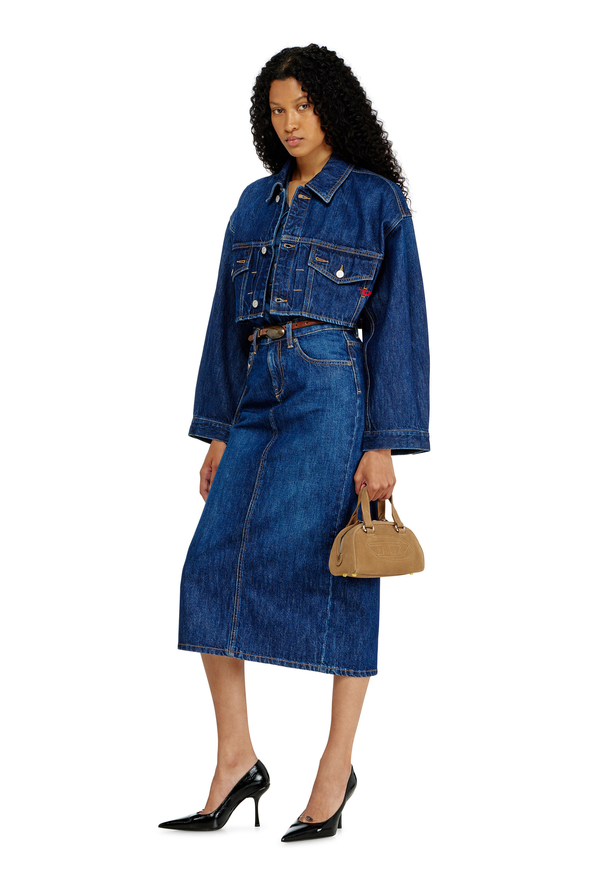 Diesel - DE-MALLEY, Giacca trucker in denim cropped oversize Donna in Blu - 1