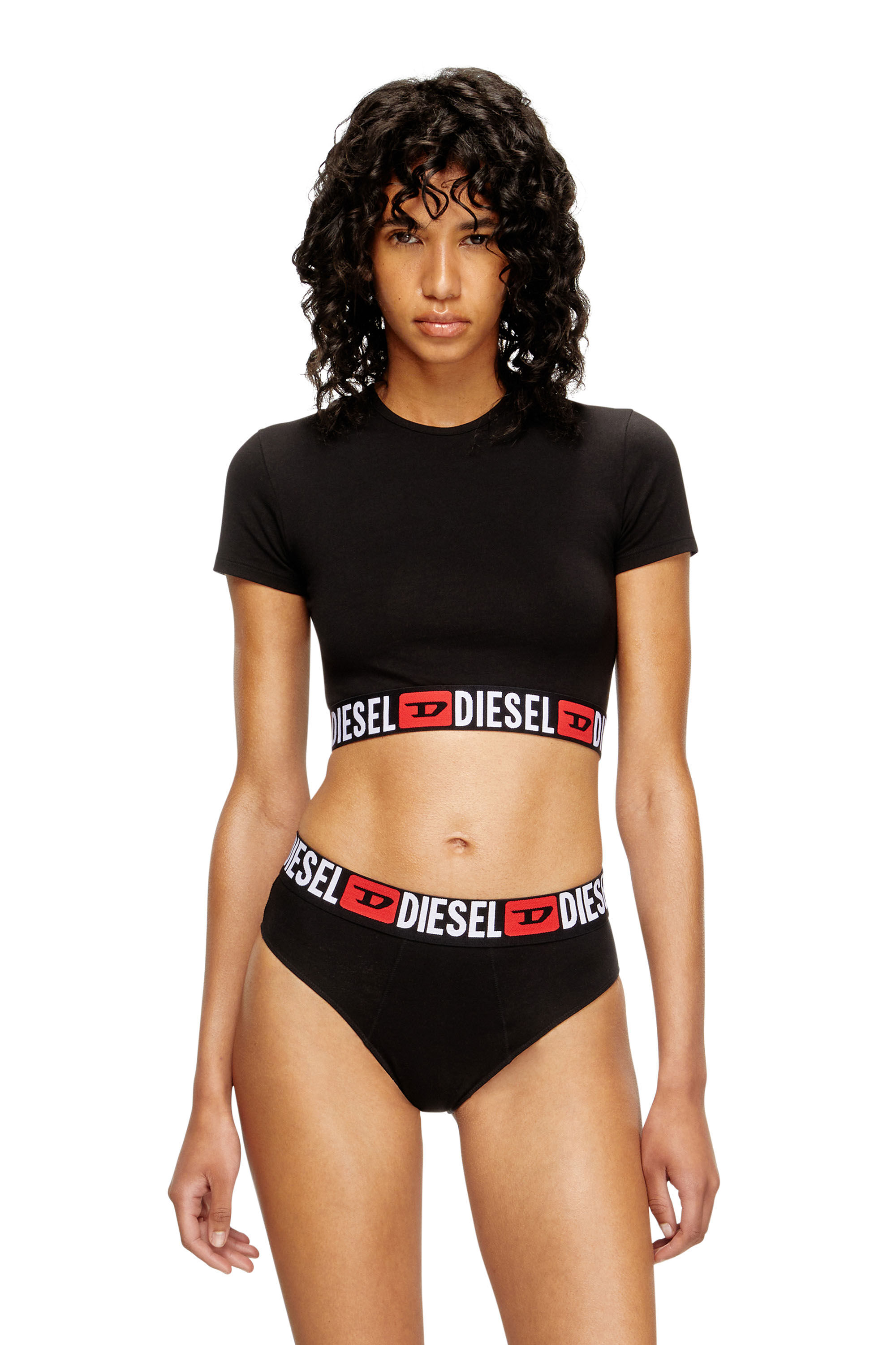 Diesel - IRMA-D-CORE, Crop top con fascia logo Donna in Nero - 3