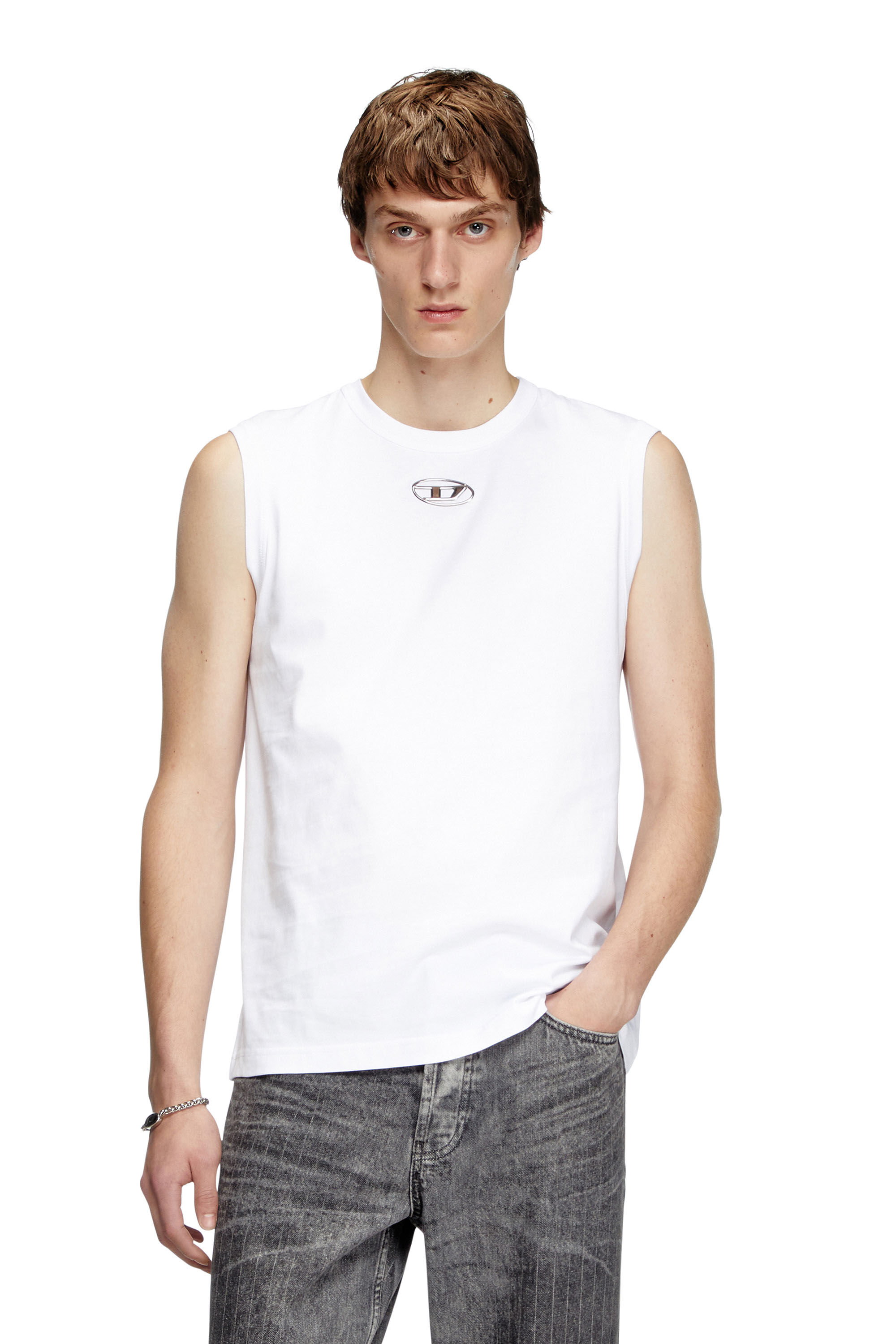 Diesel - T-BISCO-OD, Tank top con Oval D metallizzato Uomo in Bianco - 3