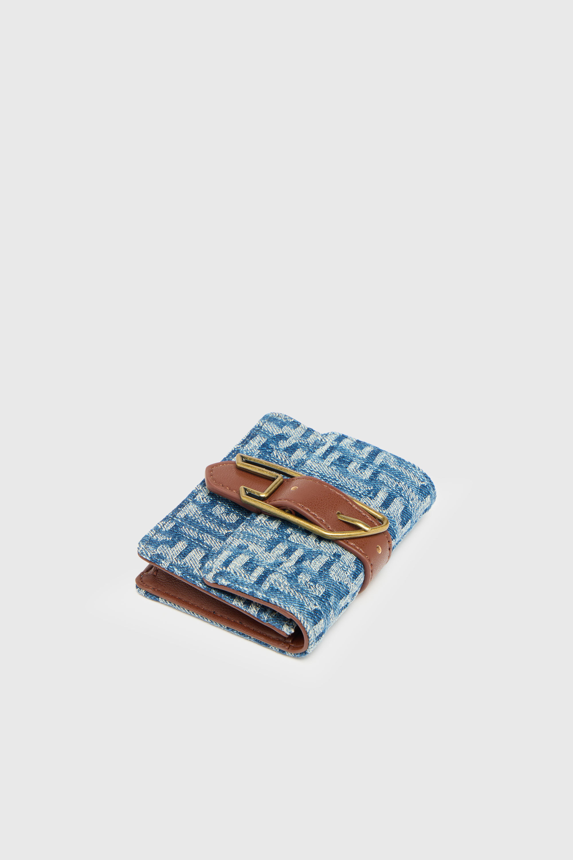 Diesel - D-LINE CARD HOLDER, Porta carte in monogram denim con dettaglio cintura Donna in Blu - 4