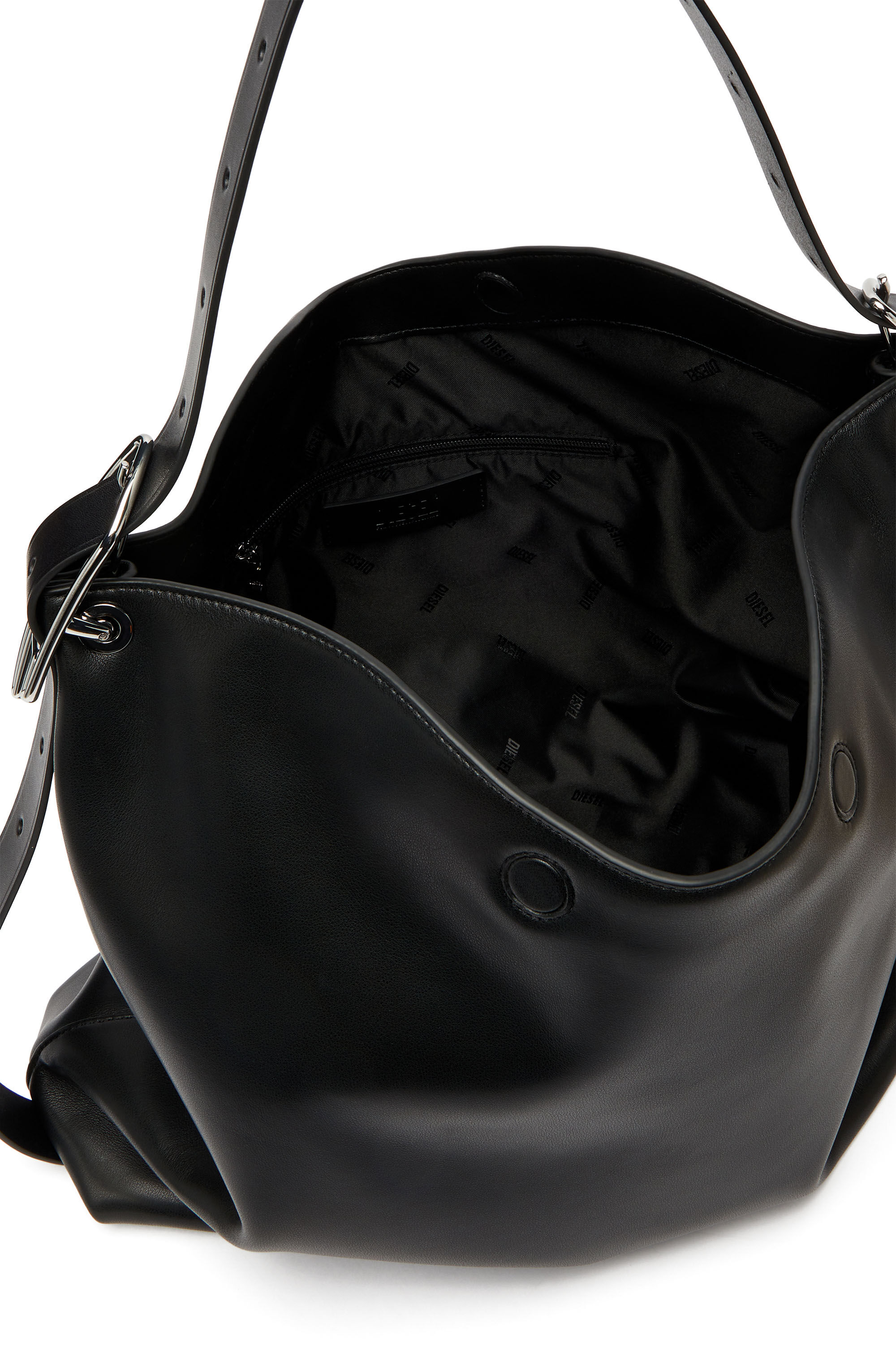 Diesel - D-LINE HOBO L, D-Line-Borsa hobo in pelle Donna in Nero - 4
