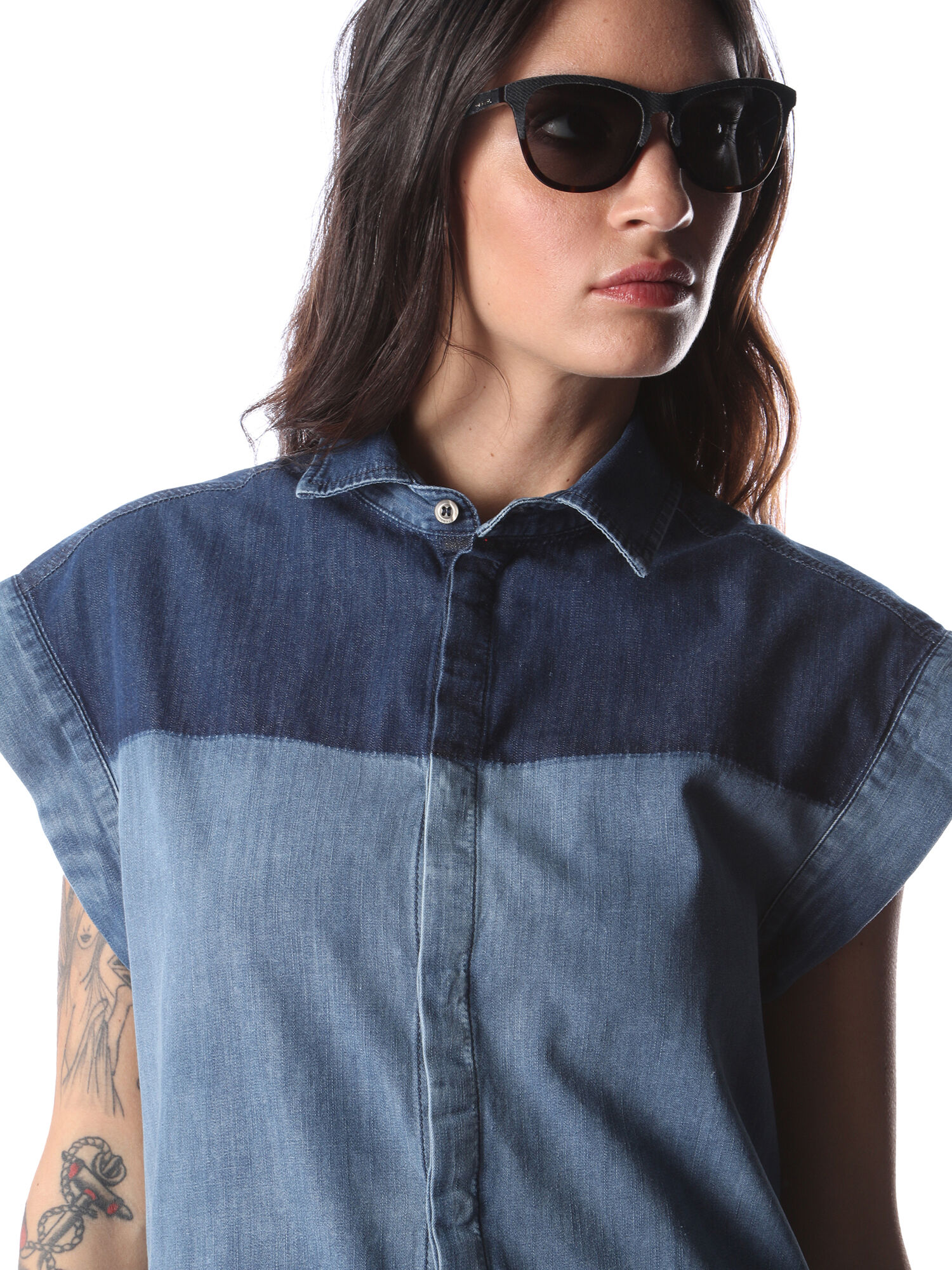 Diesel - DM0192, Occhiali con montatura anteriore e dettagli in denim Unisex in Blu - 4