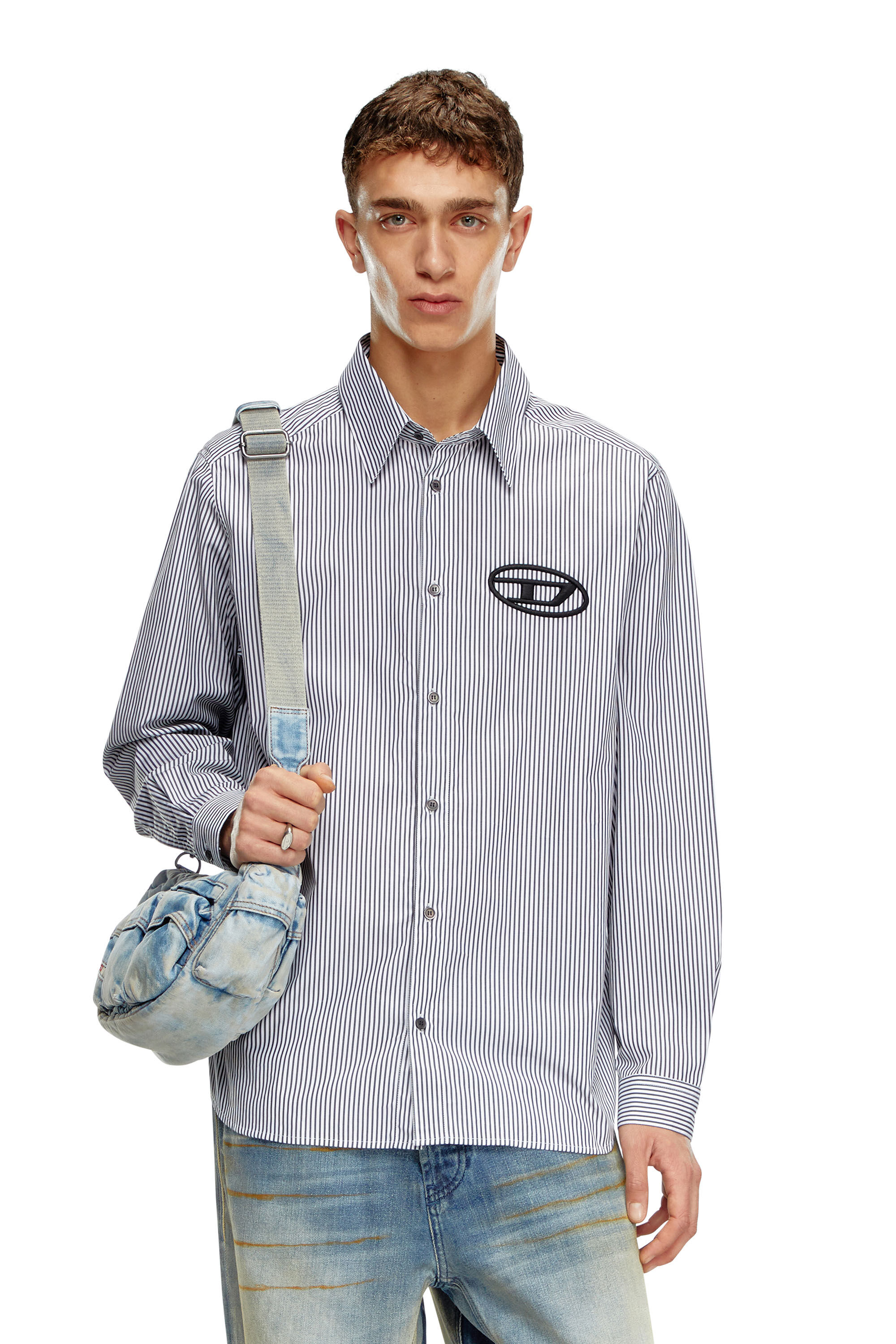 Camicia a righe con ricamo Oval D Uomo Nero Diesel