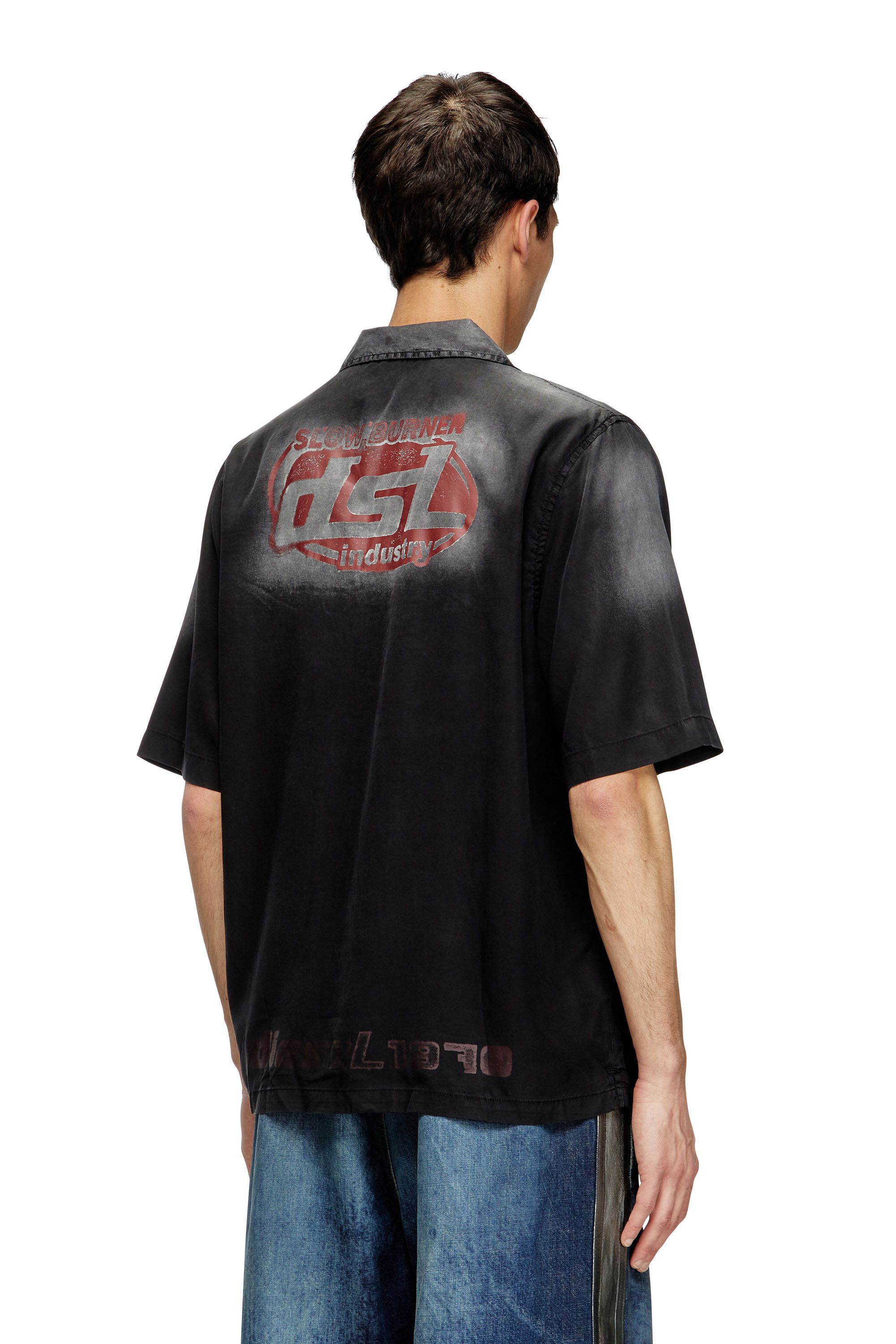 Diesel - S-ELLY, Camicia bowling sfumata con stampe logo Uomo in Nero - 4