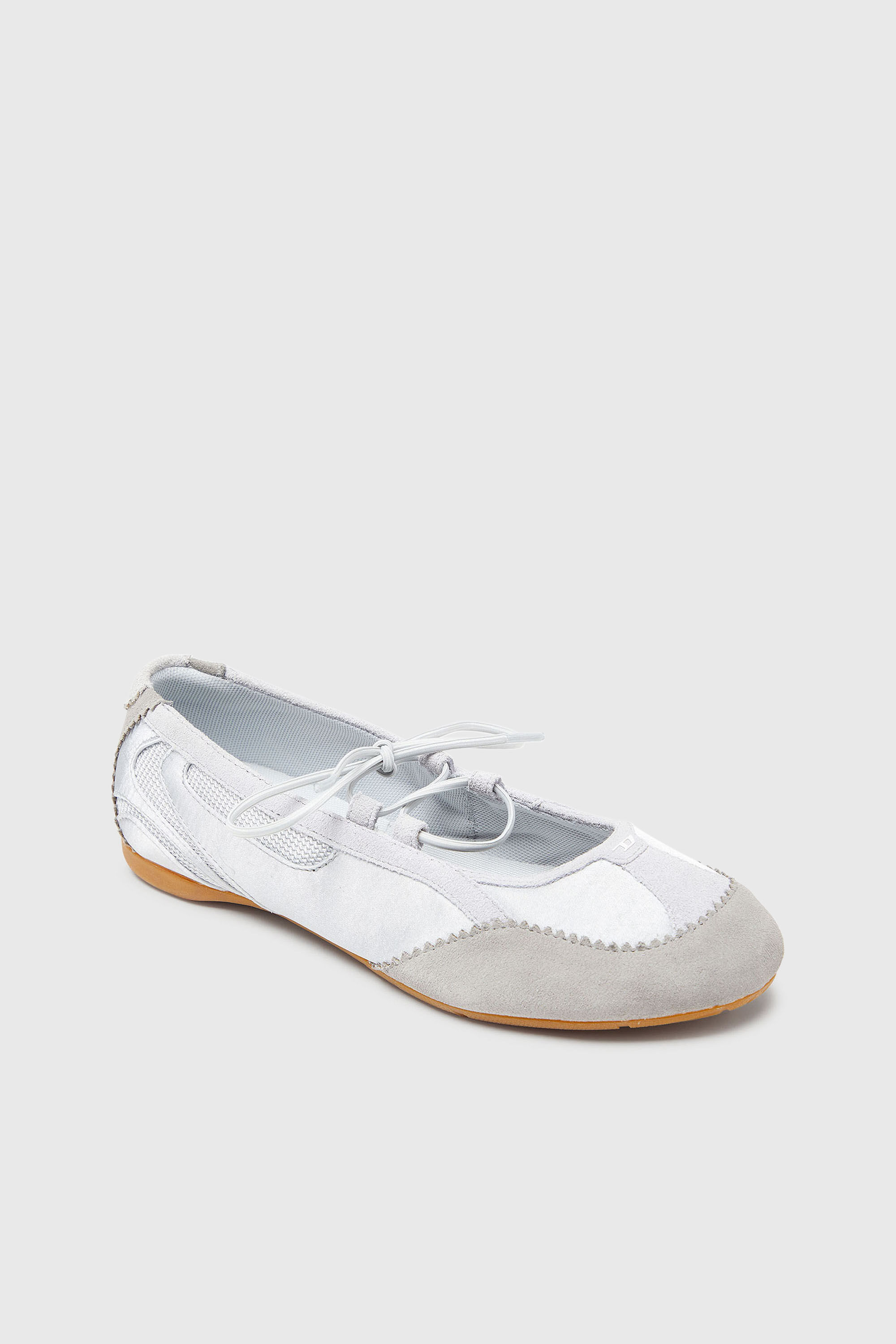 Diesel - D-MILE BALLERINA LACE UP II W, D-Mile - Ballerine stringate in pelle e mesh Donna in Grigio - 6