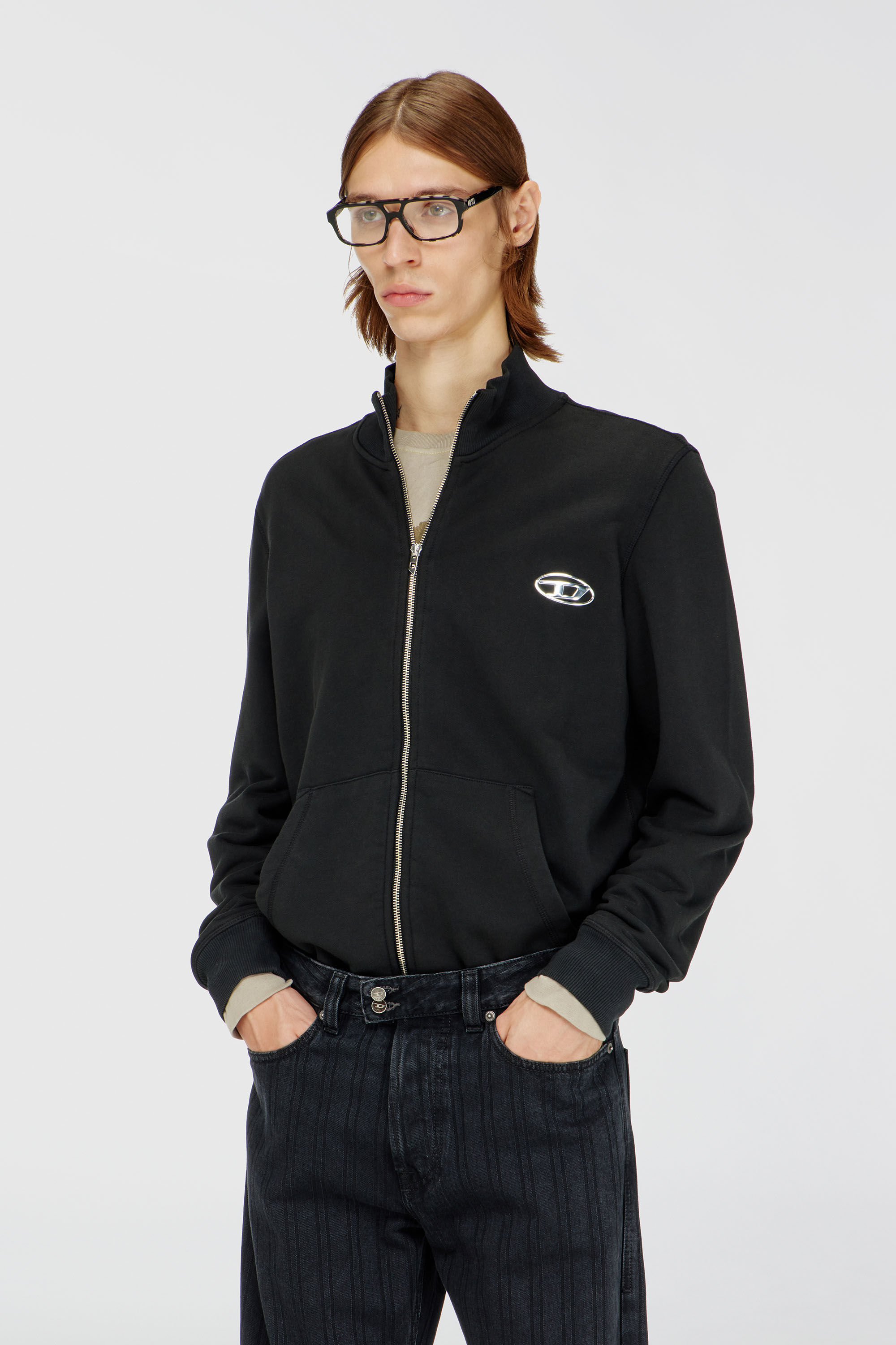 Diesel - S-GINN-ZIP-IOD, Felpa con collo alto e Oval D metallico Uomo in Nero - 3