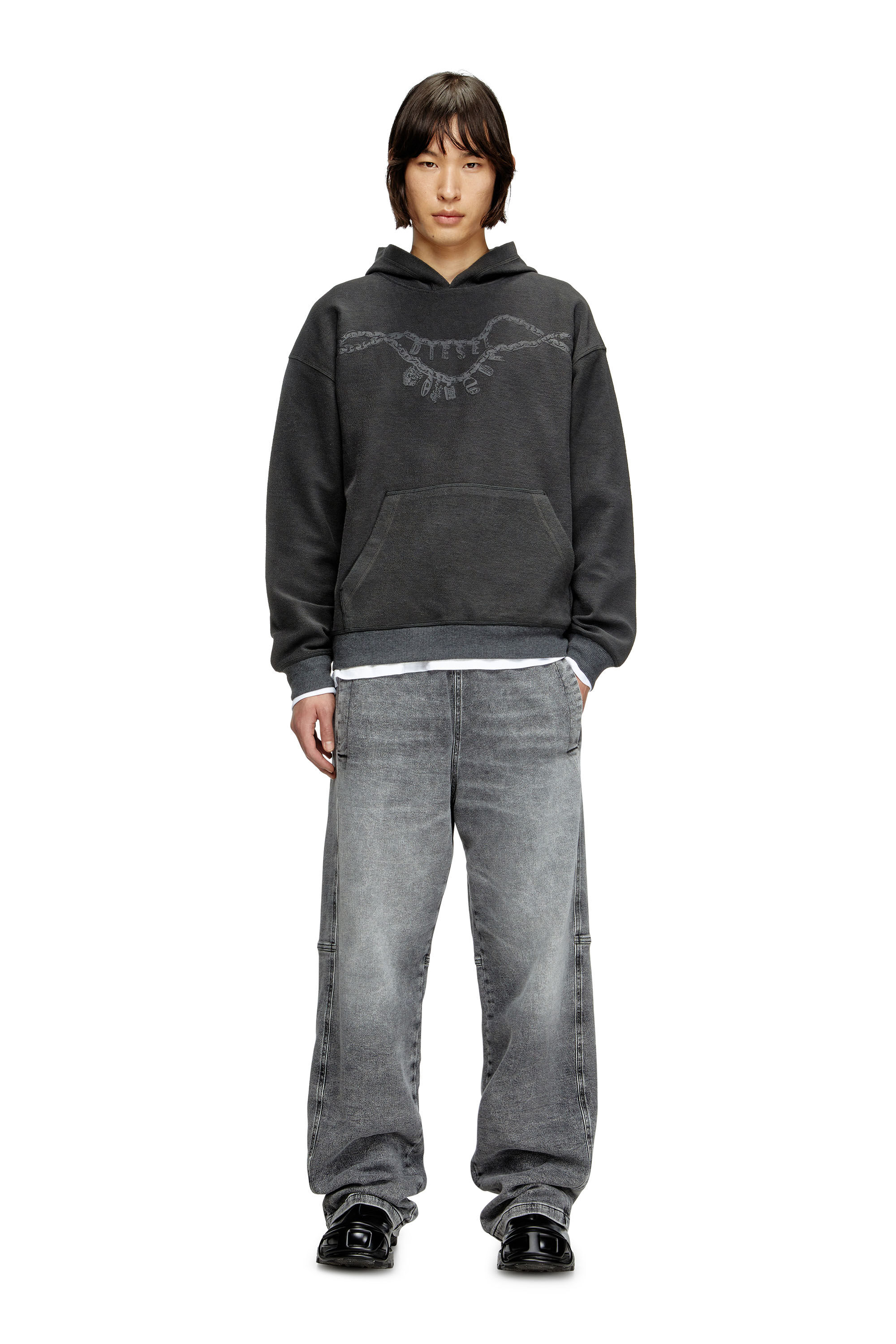 Diesel - S-BOXT-HOOD-HOSHI, Hoodie con stampa collana Unisex in Grigio - 1