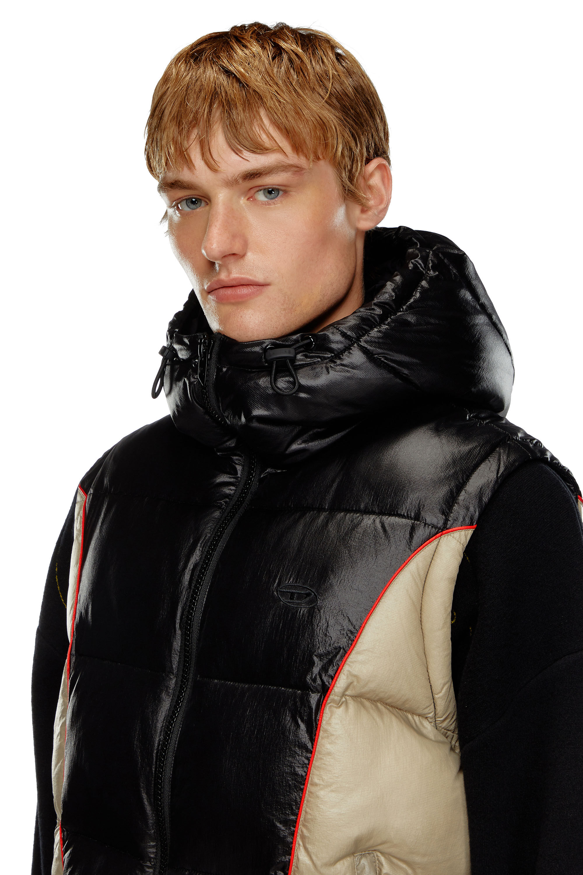 Gilet imbottito con cappuccio in ripstop lucido Uomo Multicolor Diesel