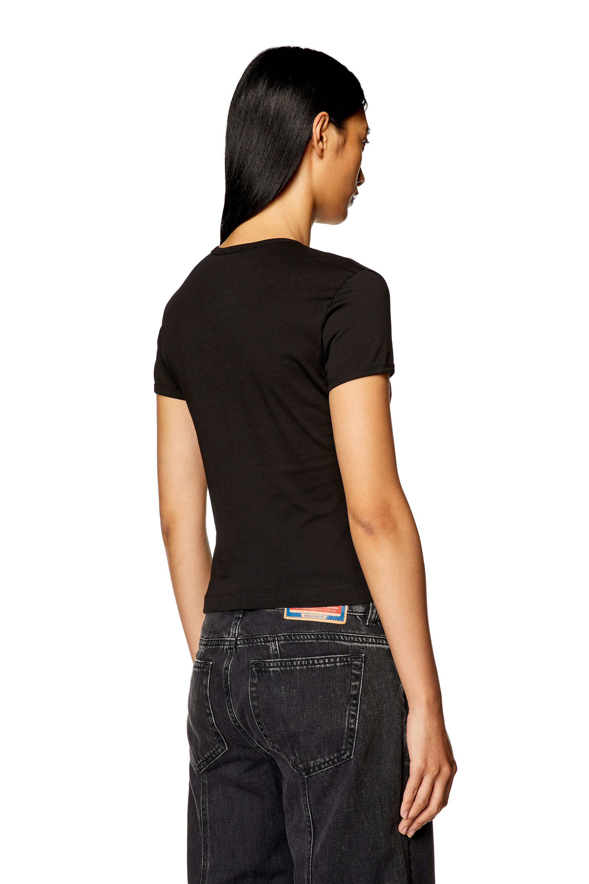 Diesel - T-UNCUTIE-LONG-N17, Woman's T-shirt with Diesel bandeau print in Black - 3