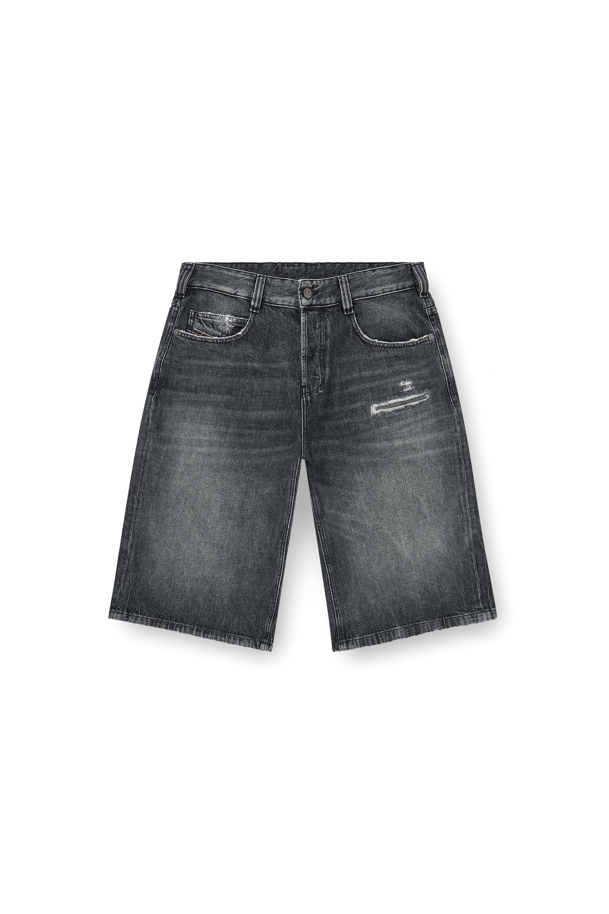 Diesel - D-ENIM-M-SHORT, Pantaloni corti relaxed in denim con rotture Unisex in Grigio - 2