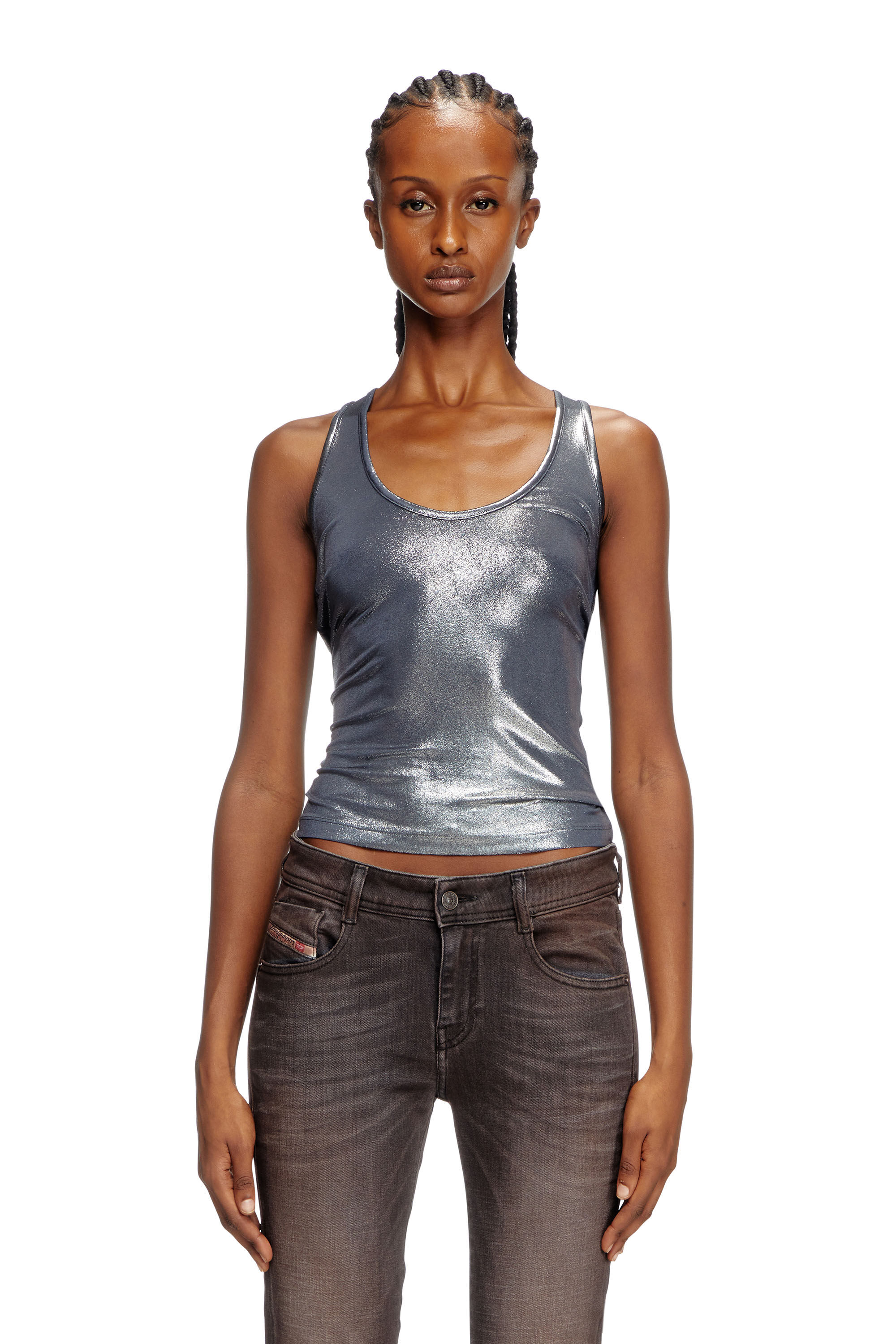 Diesel - T-AMA, Tank top metallizzato Donna in Blu - 3