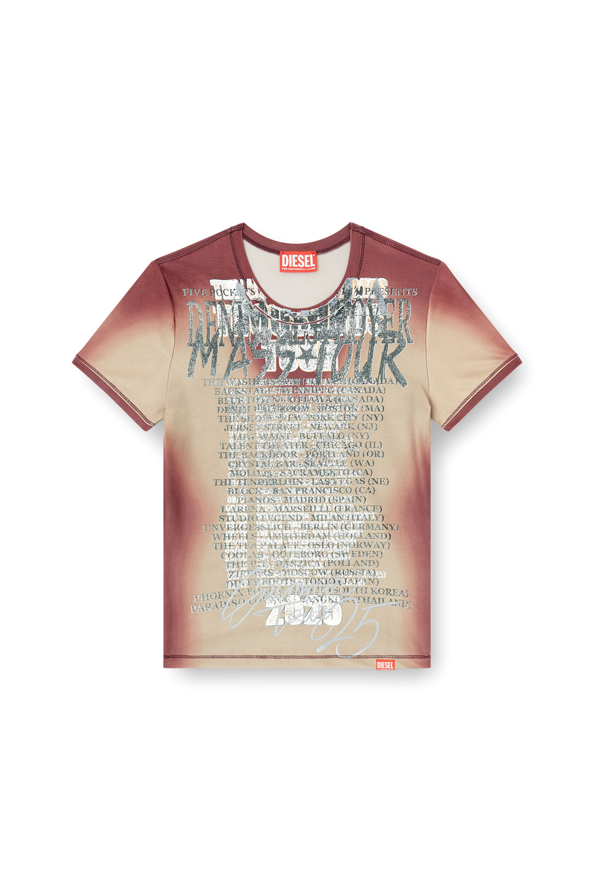 Diesel - T-KALYC, Top a maniche corte con stampa DJ Donna in Marrone - 2
