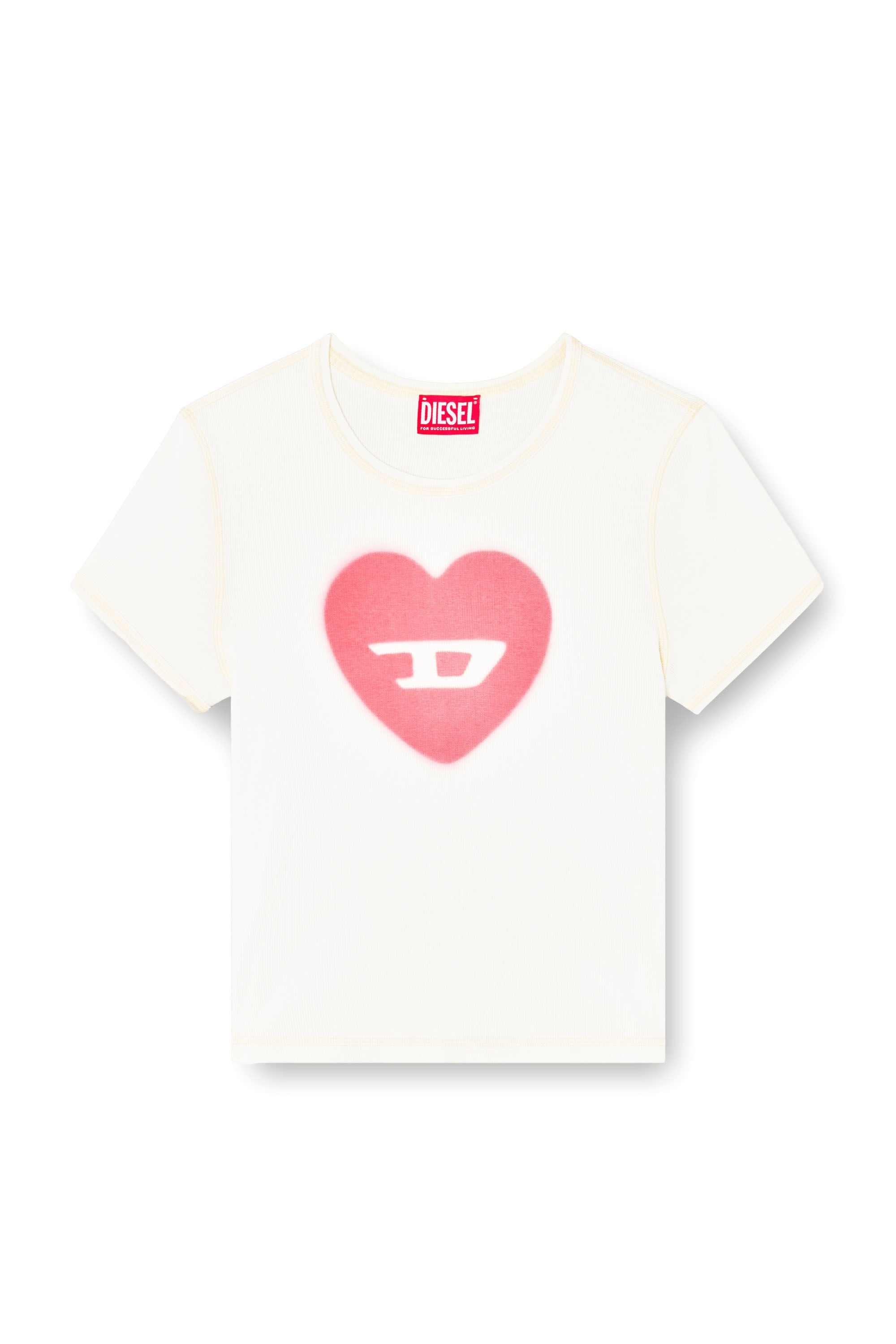Diesel - T-ELE, T-shirt a costine con cuore D effetto acquerello Donna in Bianco - 2