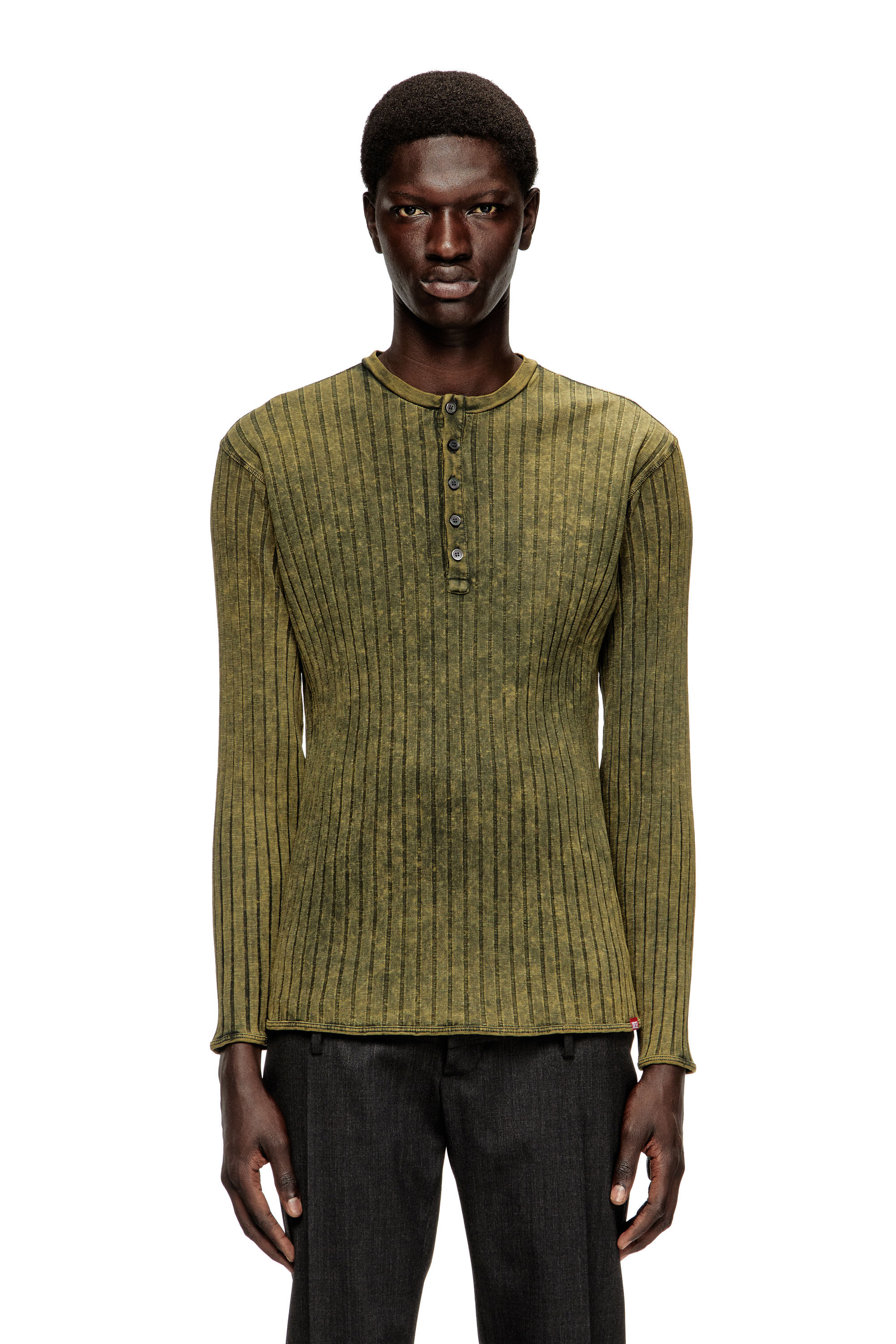 Diesel - T-ALLY, Top Henley a coste in jersey trattato Uomo in Verde - 3