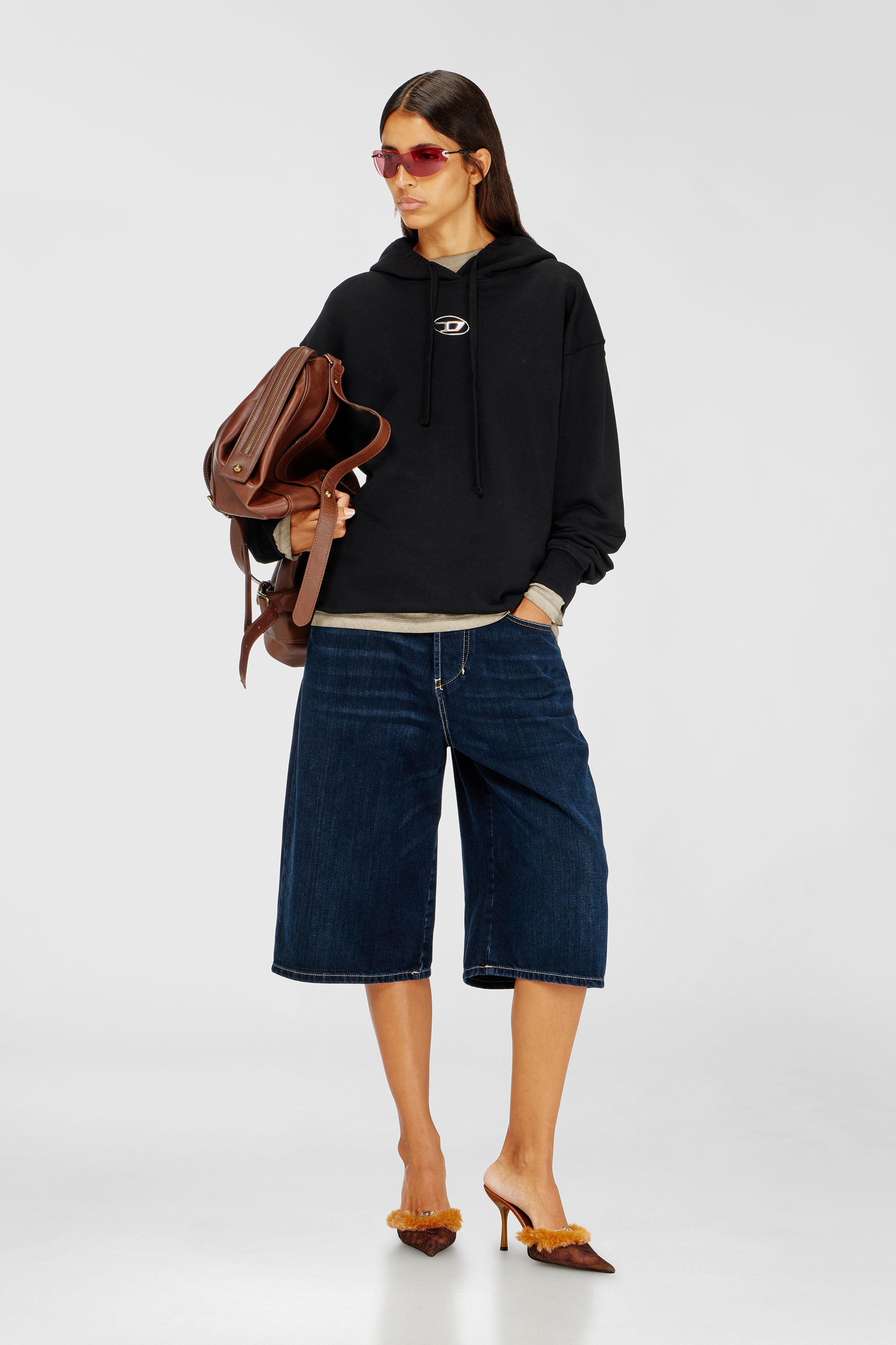 Diesel - F-BUXT-HOOD-OD, Hoodie con Oval D metallizzato Donna in Nero - 1