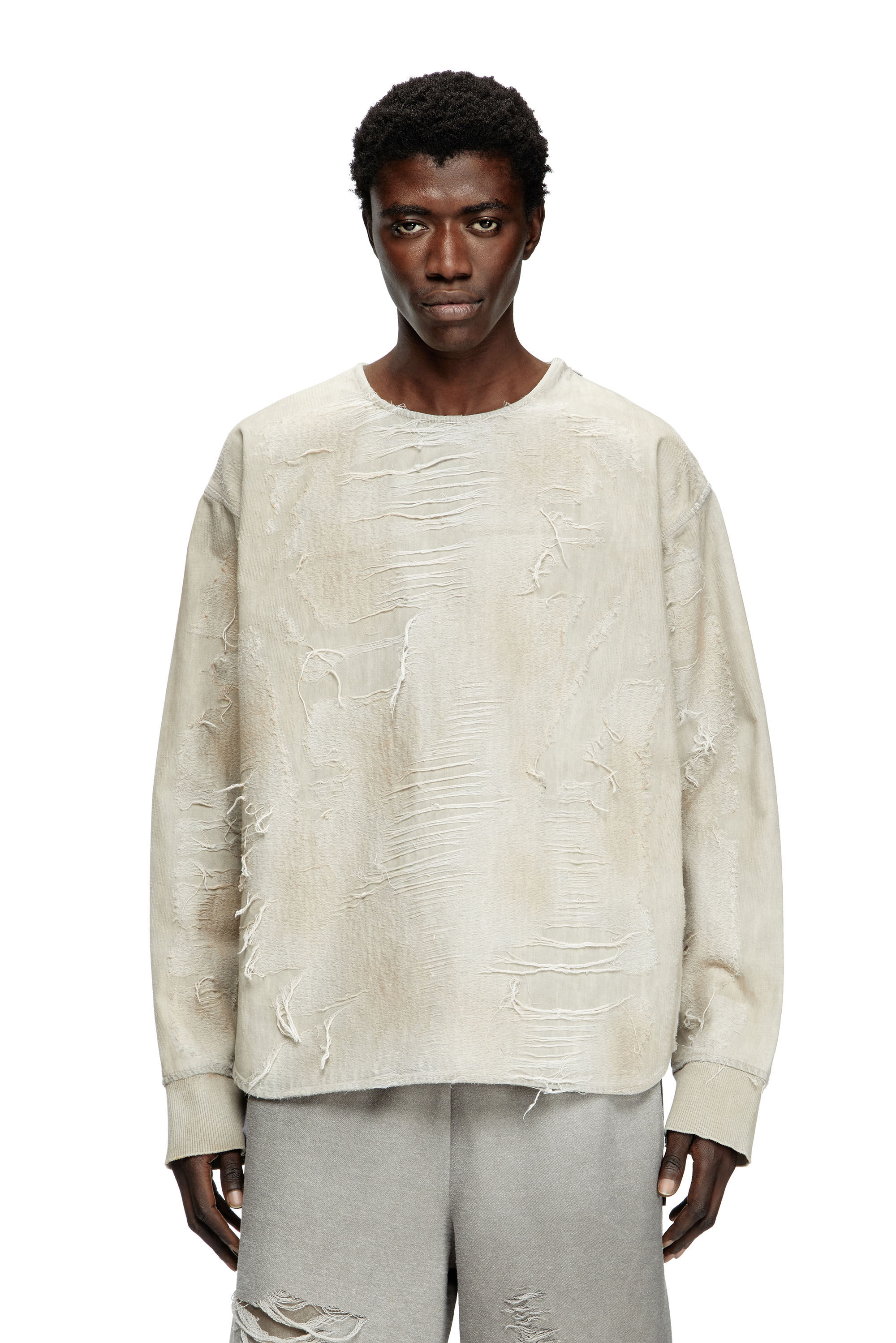 Diesel - D-JUST-FSG1, Maglia in denim jacquard micro-distressed Uomo in Grigio - 3