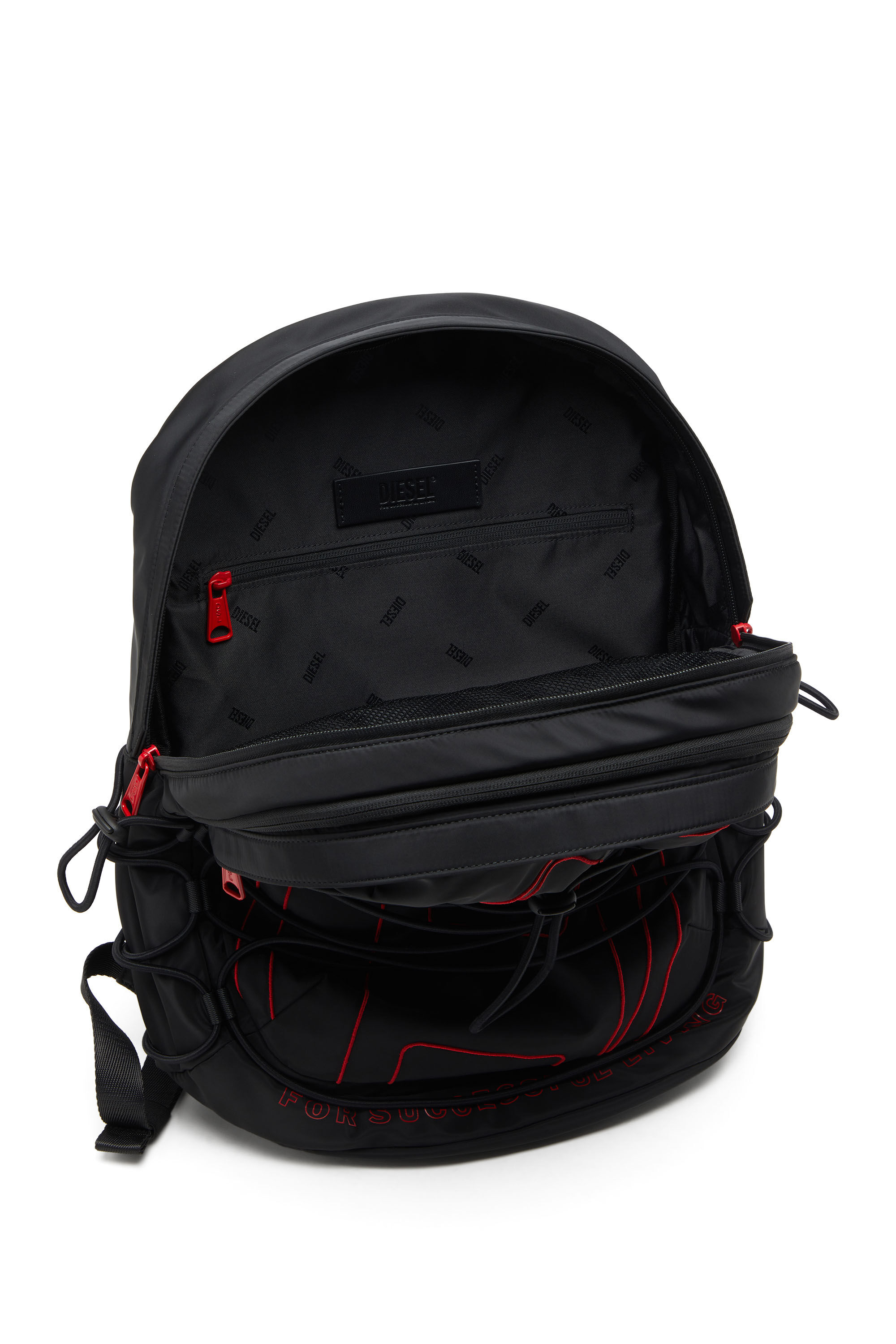 Diesel - TECH-D BACKPACK X, Tech-D-Zaino in nylon con ricamo Oval D Unisex in Nero - 2