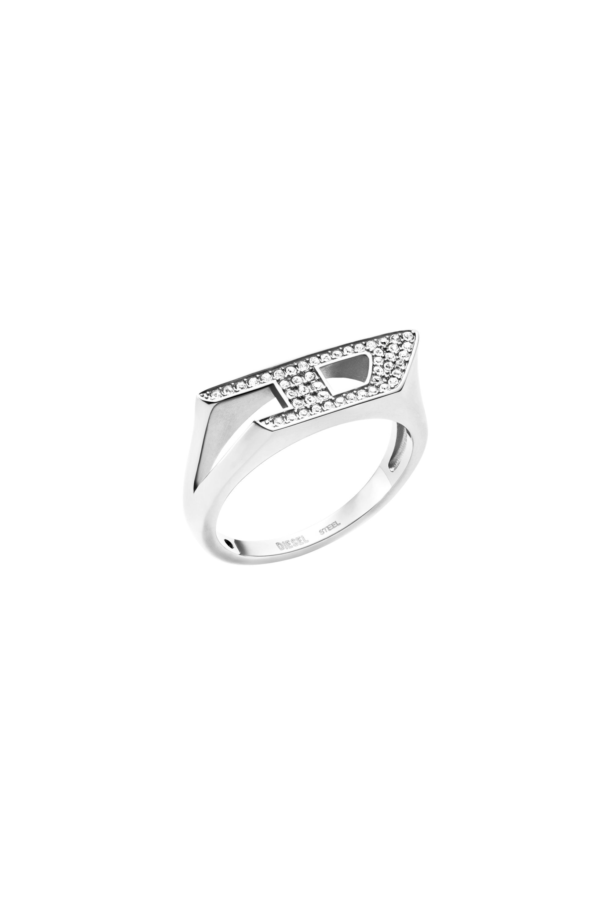 Diesel - DX1629040 JEWELLERY, Anello chevalier in acciaio con dettagli luminosi Unisex in Argento - 1