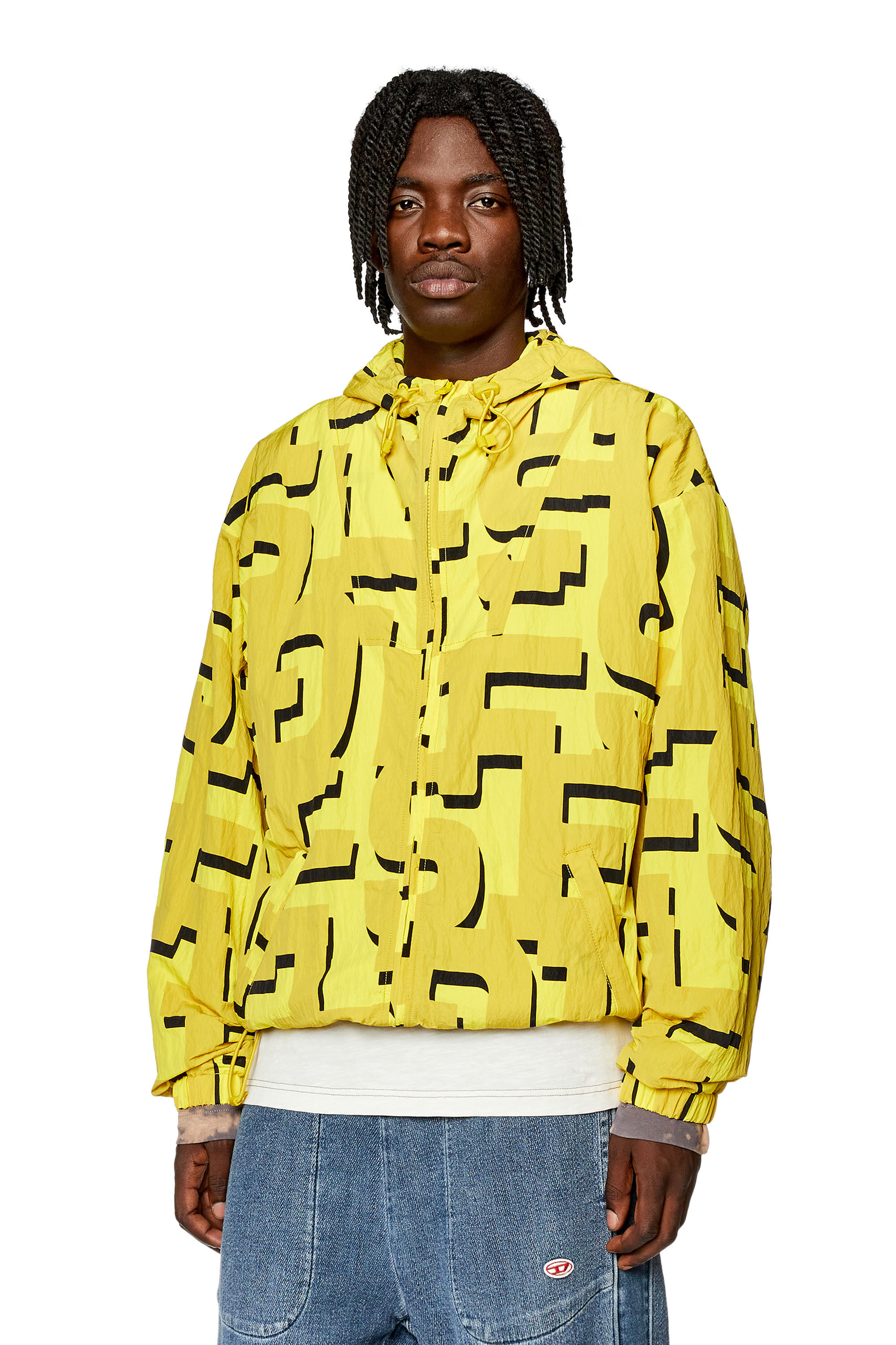Diesel - J-JASS-MON-PRINT, Giacca a vento in nylon stampa monogram Uomo in Giallo - 3