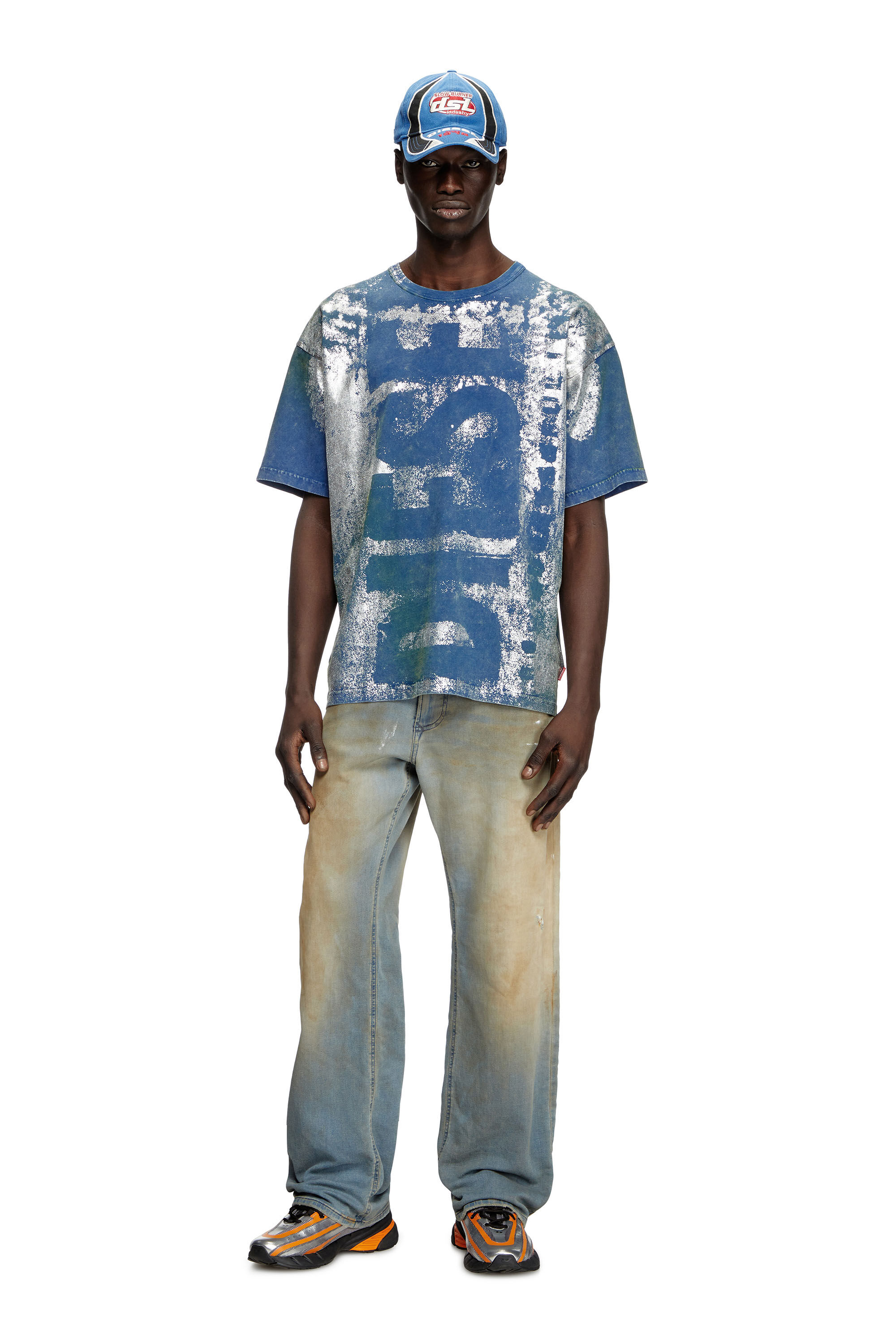 Diesel - T-BOXT-R2, T-shirt con logo ed effetti metallizzati Uomo in Blu - 1