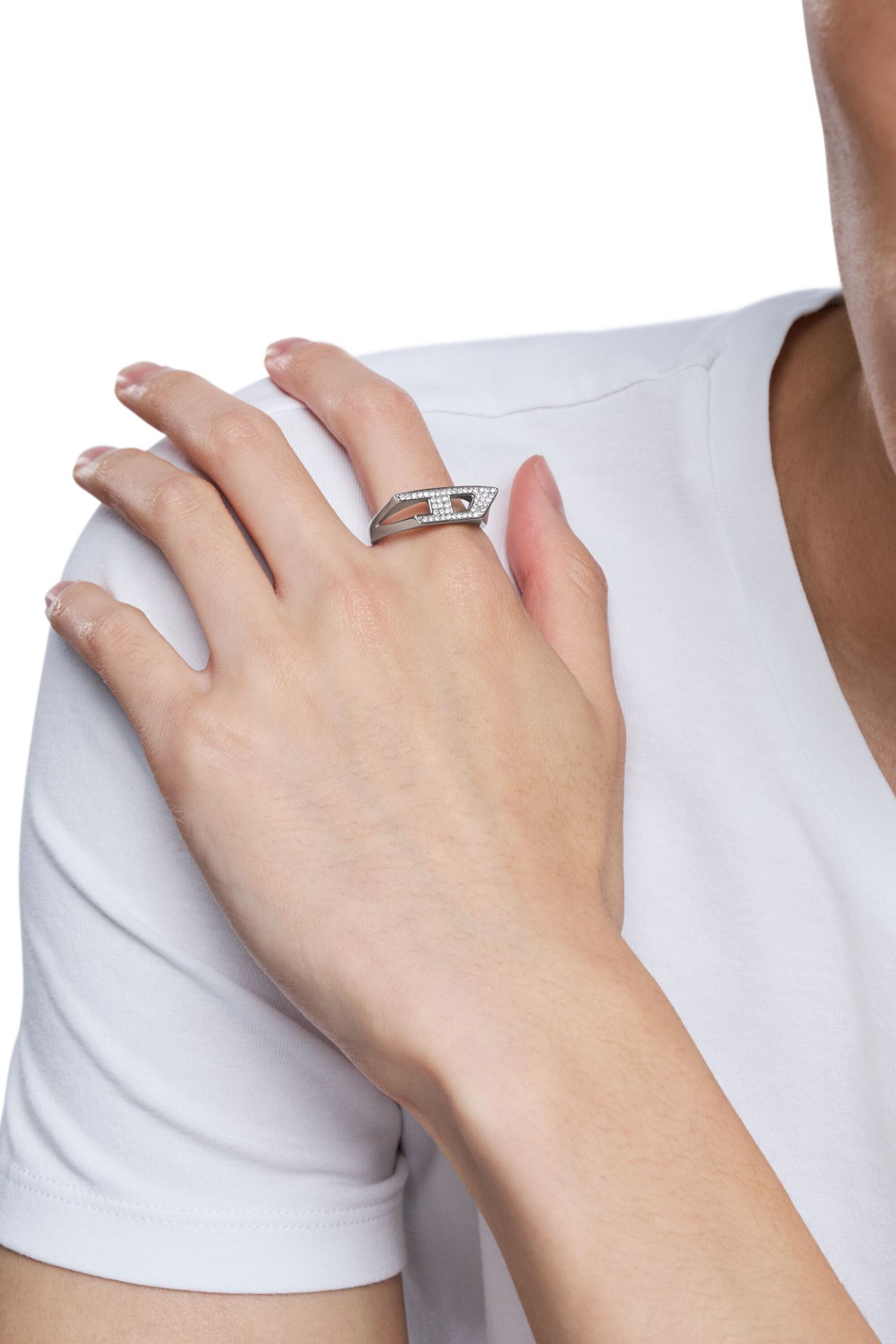 Diesel - DX1629040 JEWELLERY, Anello chevalier in acciaio con dettagli luminosi Unisex in Argento - 6