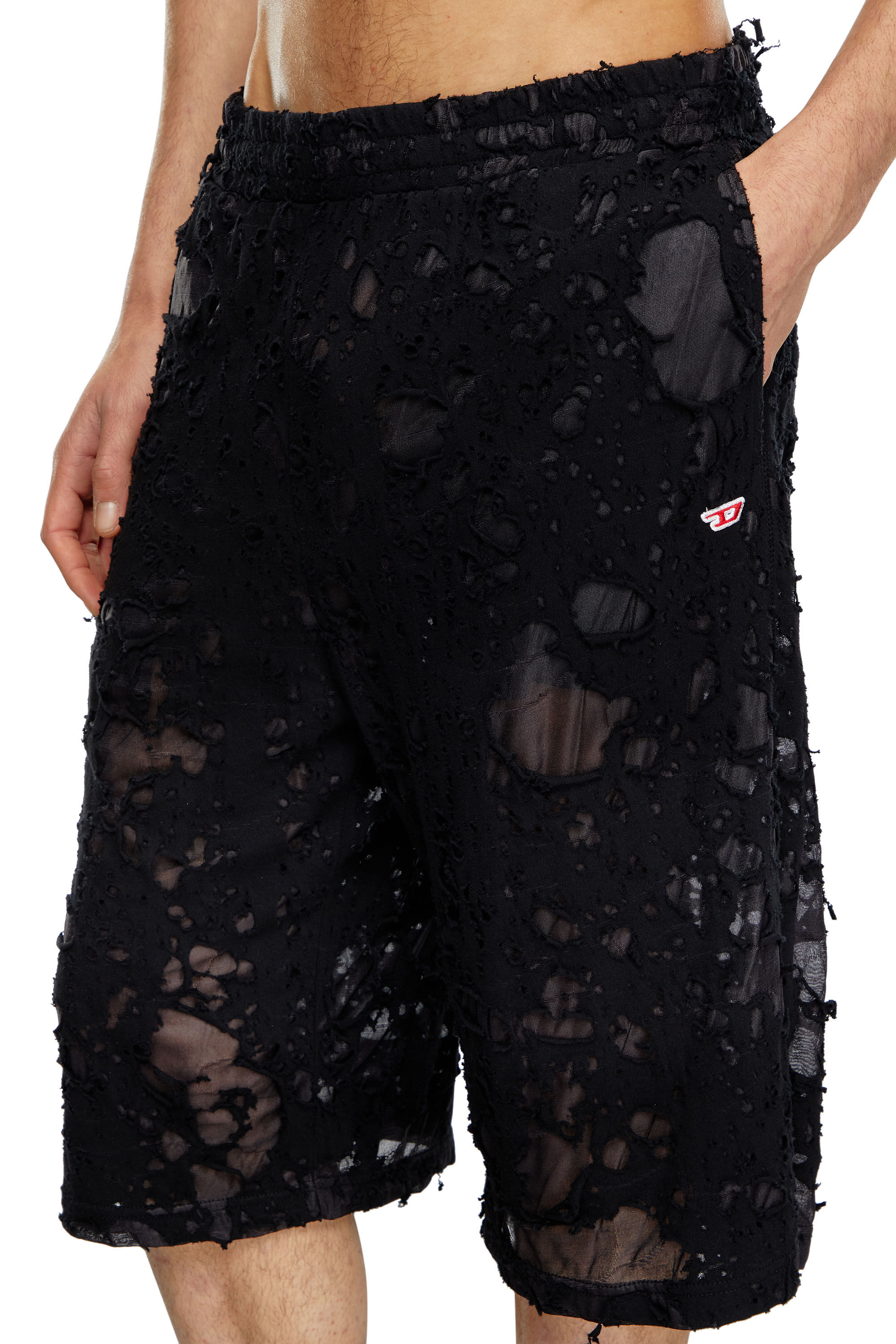 Men's Layered shorts with burn-out finish | Black | Diesel IT
