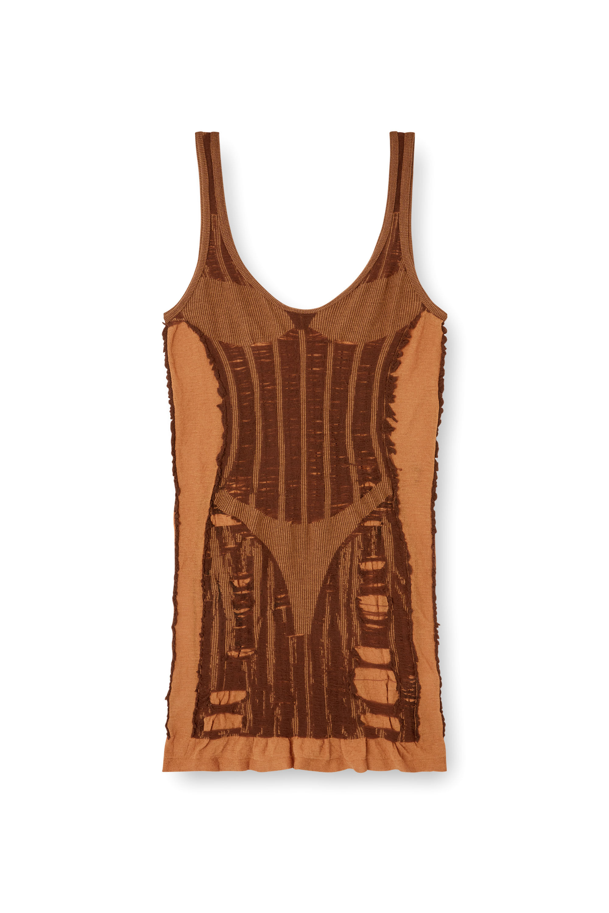 Diesel - M-CALIMERA-SHORT, Abito aderente in maglia effetto distressed Donna in Marrone - 2