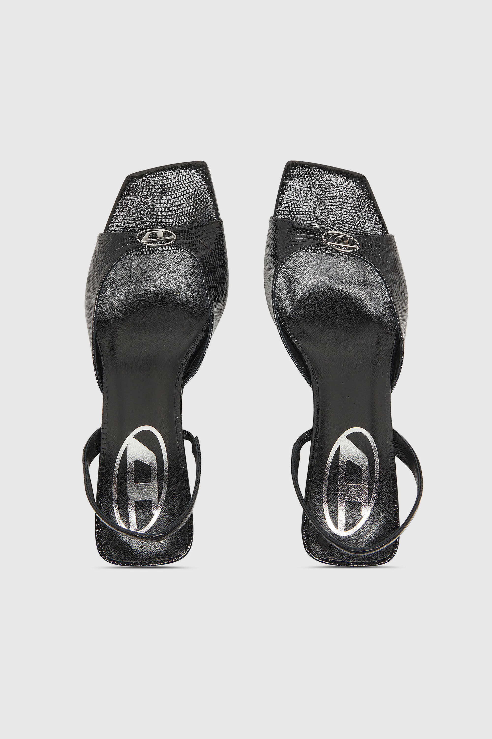 Diesel - D-AMBER 75 SANDAL, Woman's D-Amber-Slingback sandals in lizard-effect leather in Black - 4