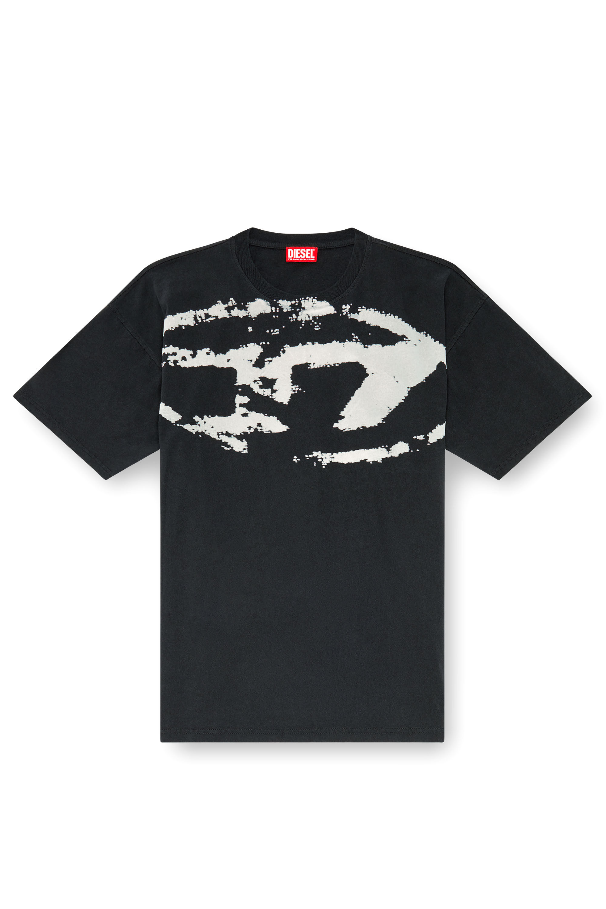 T shirt con stampa distressed floccata Uomo Nero Diesel