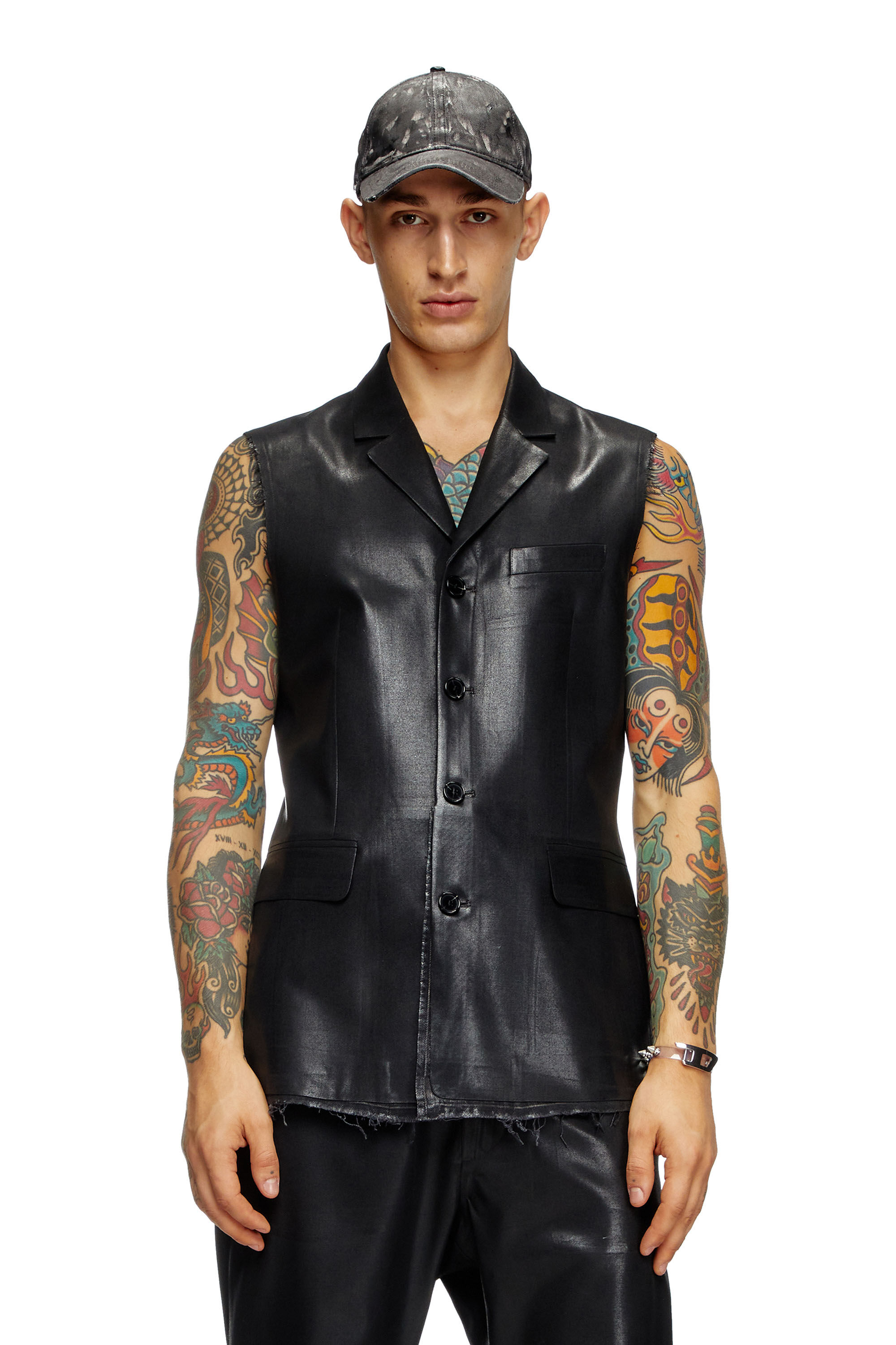 Diesel - J-PHOX-HEAV, Gilet sartoriale con coating frontale Uomo in Nero - 3