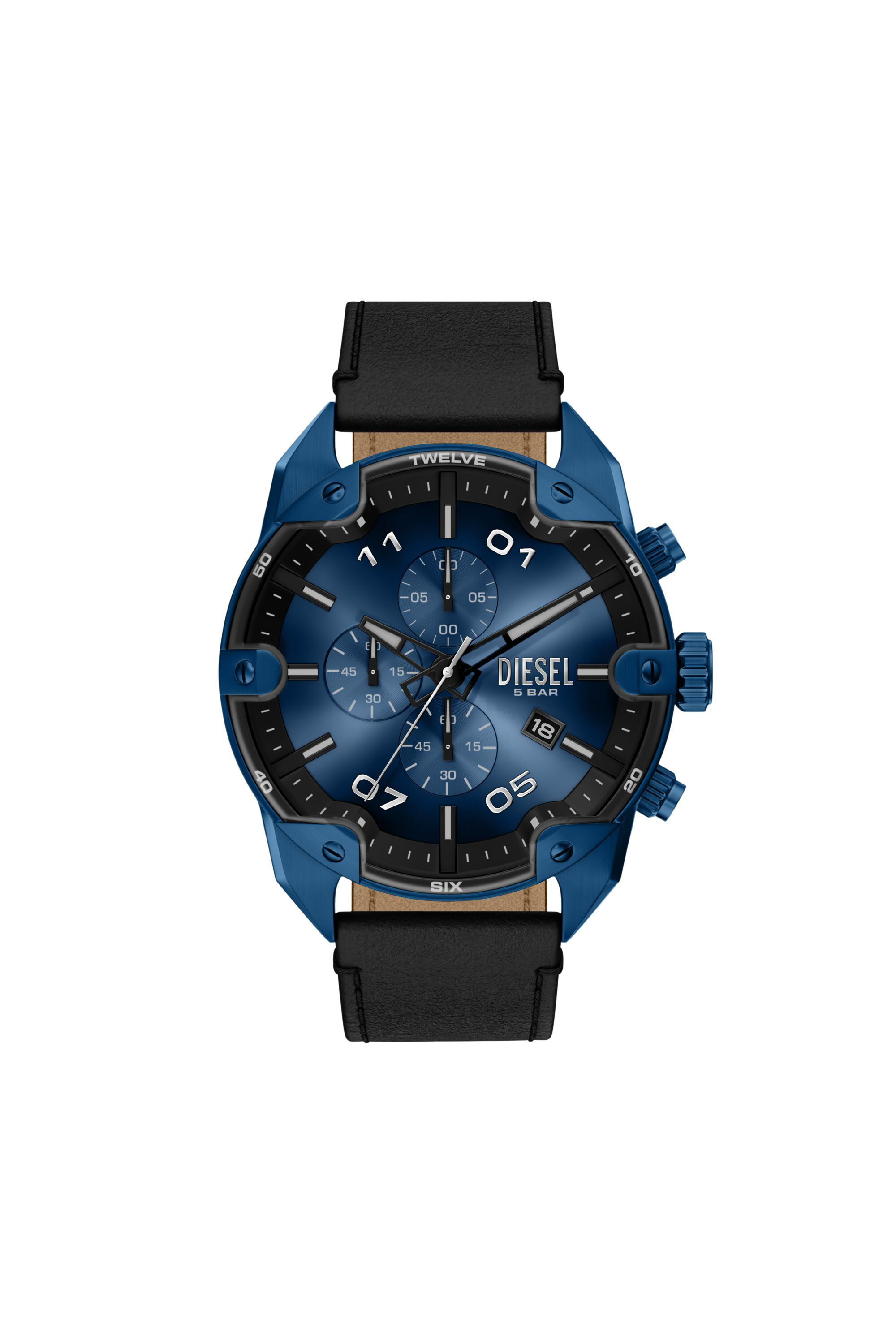 Men's Spiked Chronograph Black Leather Watch | Multicolor | Diesel