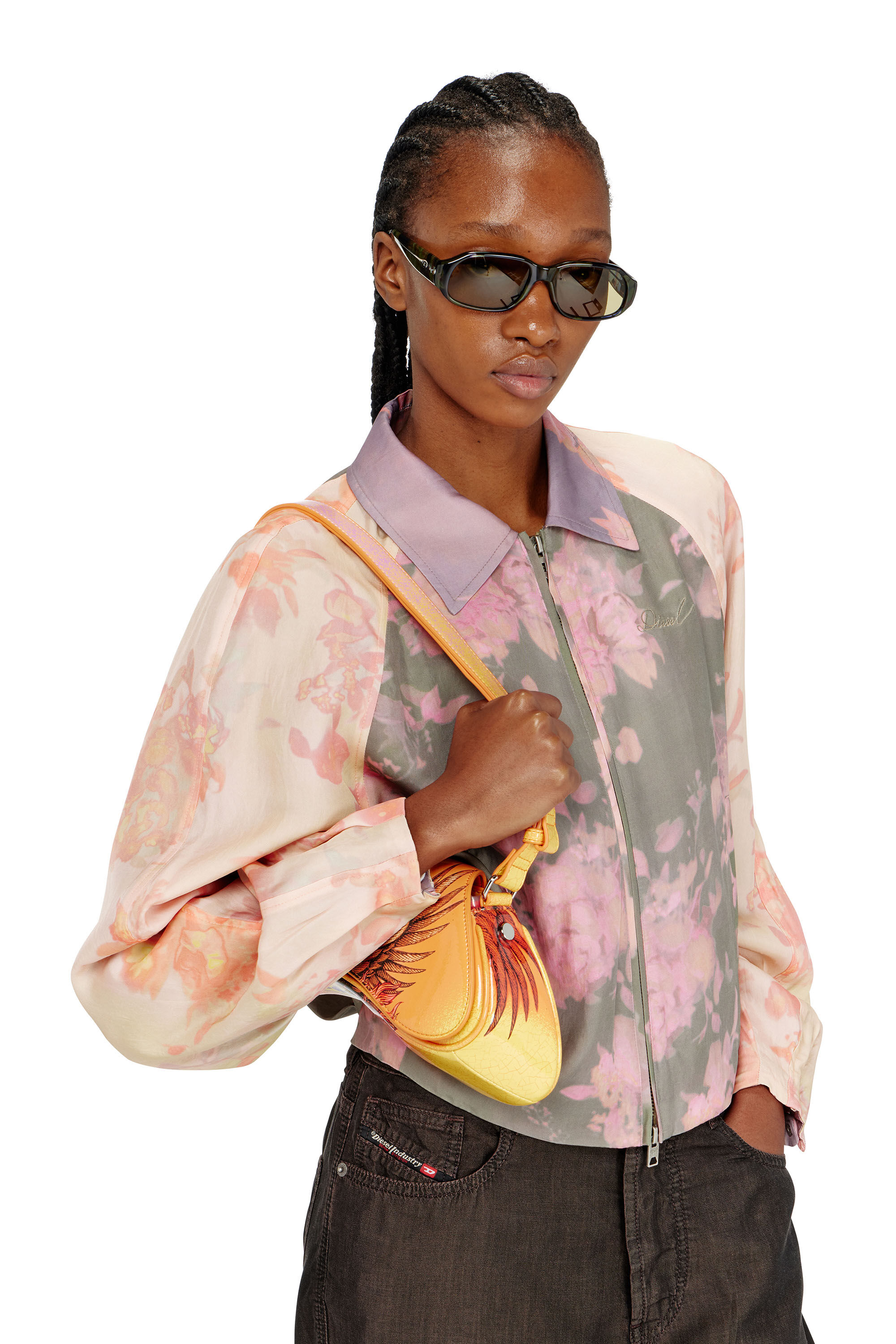Diesel - G-ALENA, Giacca bomber floreale in acetato stropicciato Donna in Multicolor - 5