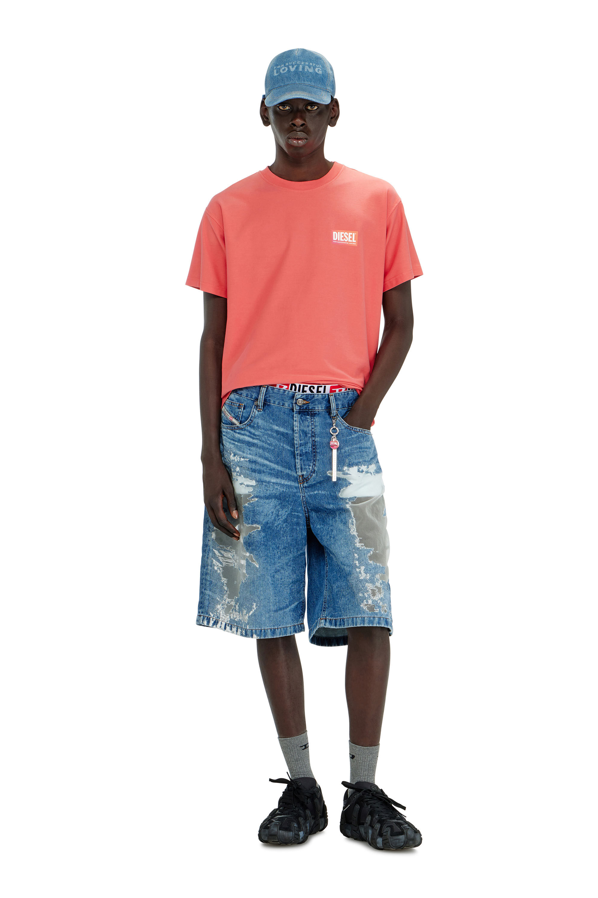 Diesel - PR-DE-SIRE-SHORT, Pantaloni corti in denim devor&eacute; Unisex in Blu - 1