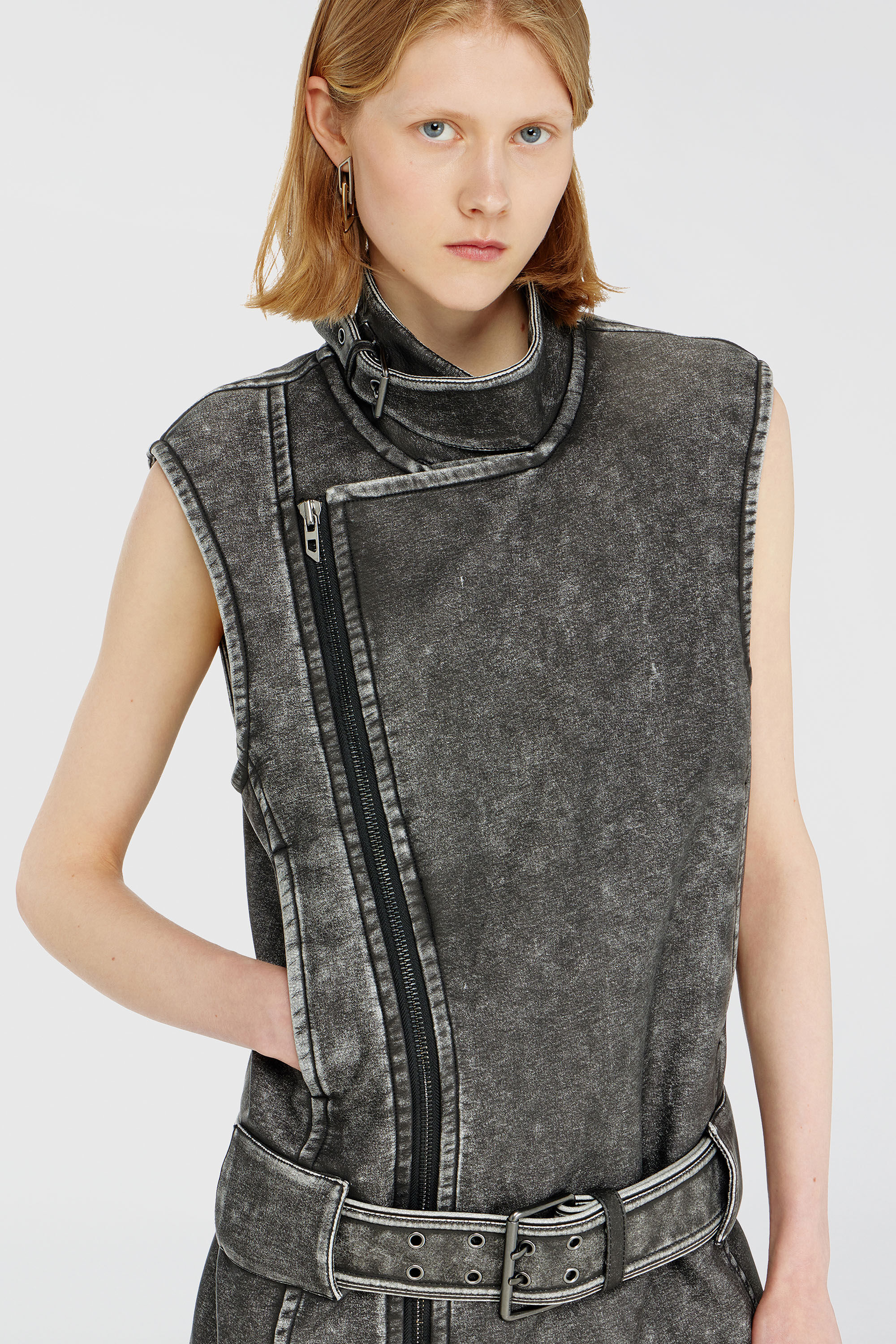 Diesel - D-IKE, Abito mini stile biker con cintura Donna in Grigio - 5