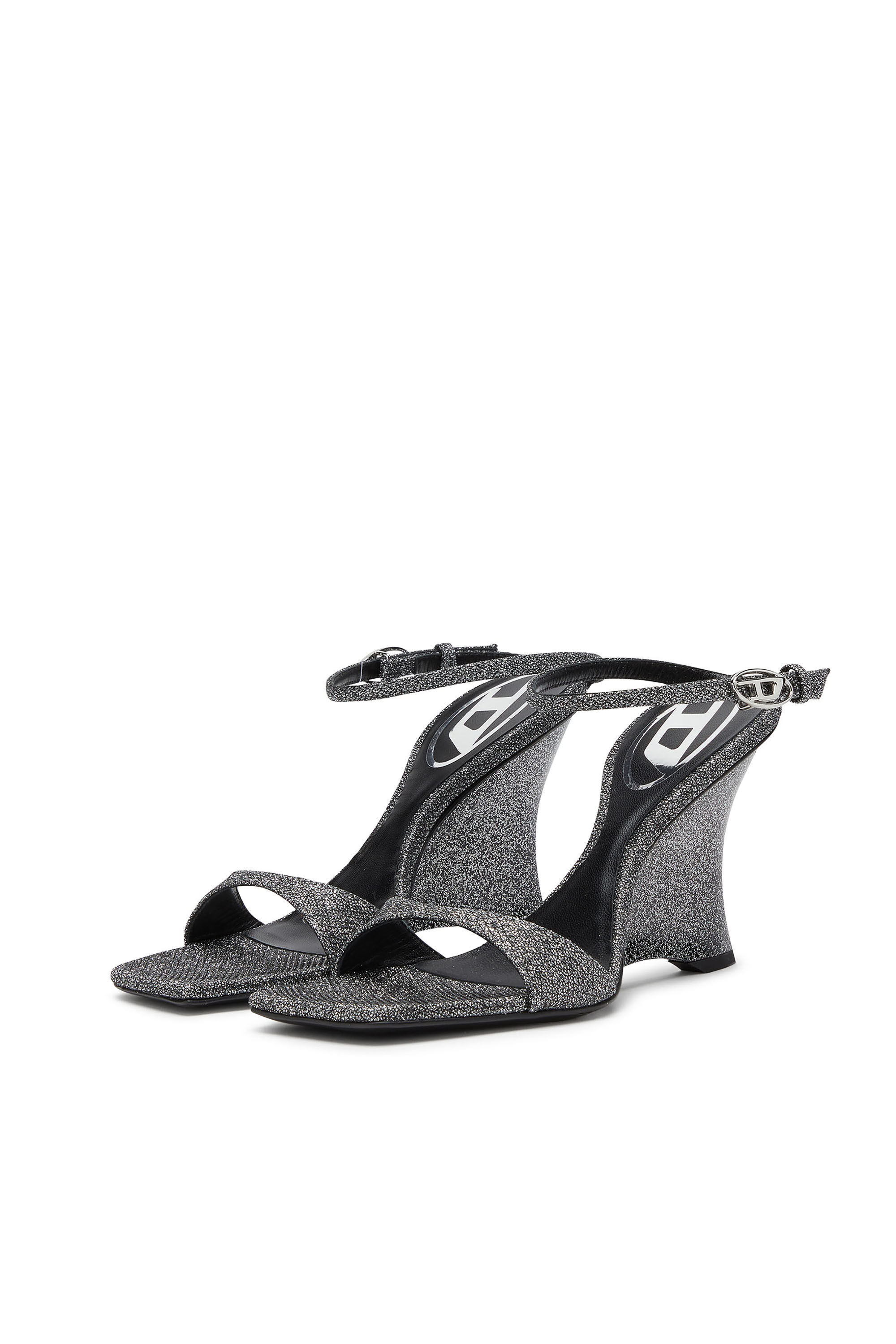 Diesel - D-AMBER SANDAL WEDGE, D-Amber-Wedge sandals in Lurex fabric Donna in Argento - 7