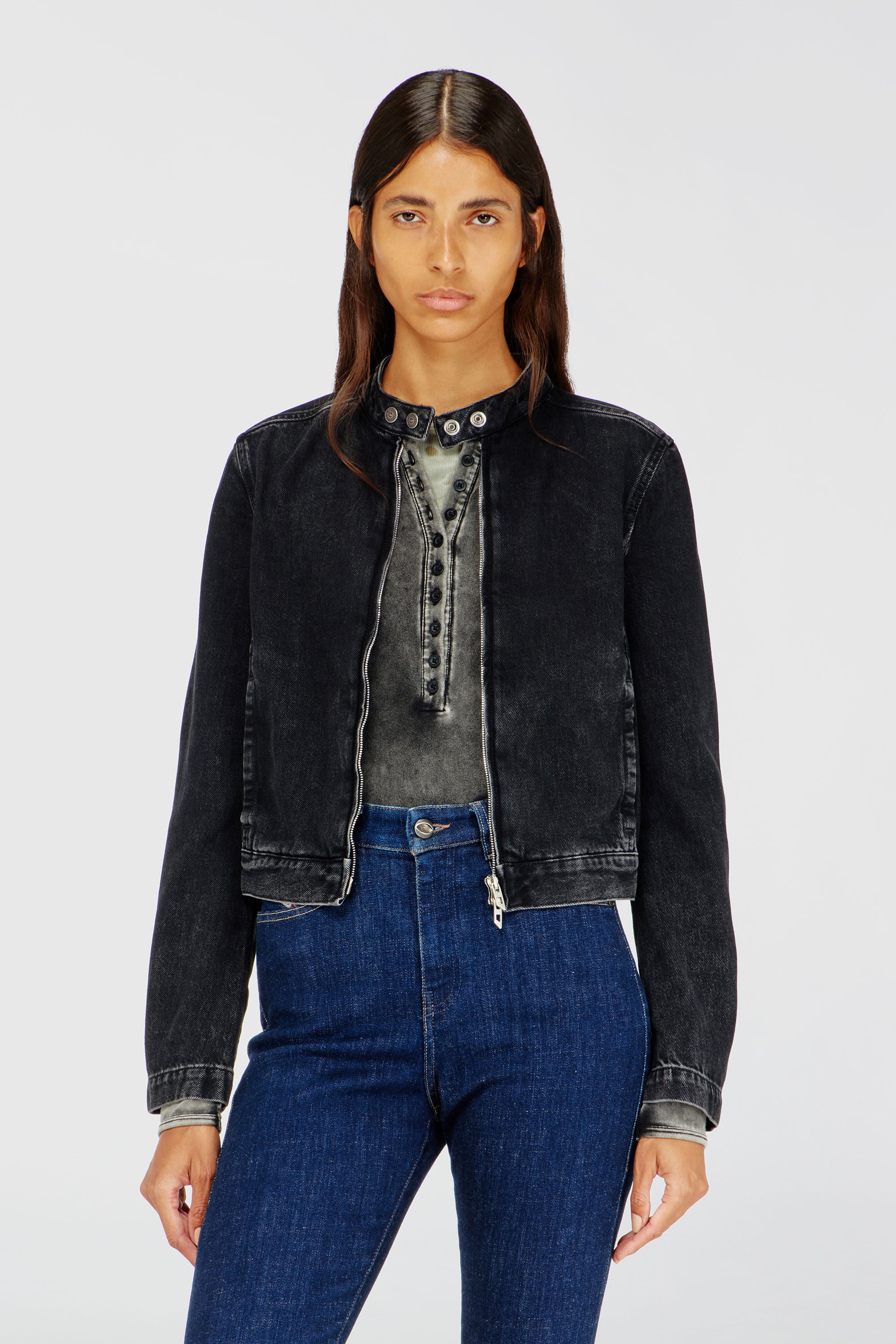 Diesel - DE-MORNIN, Giacca da motociclista in denim lavaggio clean Donna in Nero - 5