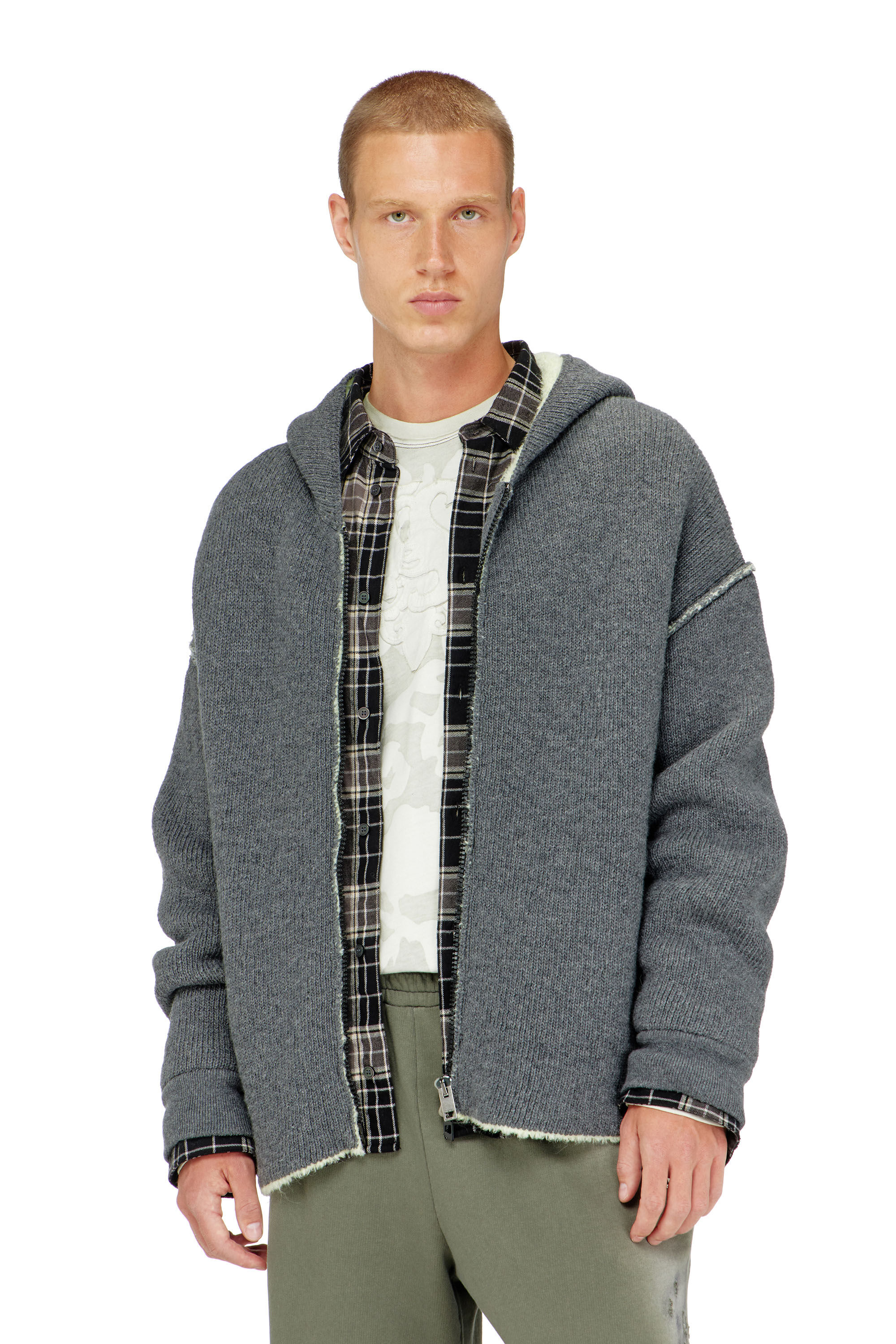 Diesel - K-BOUBBY, Hoodie con zip in maglia a doppia texture Uomo in ToBeDefined - 2