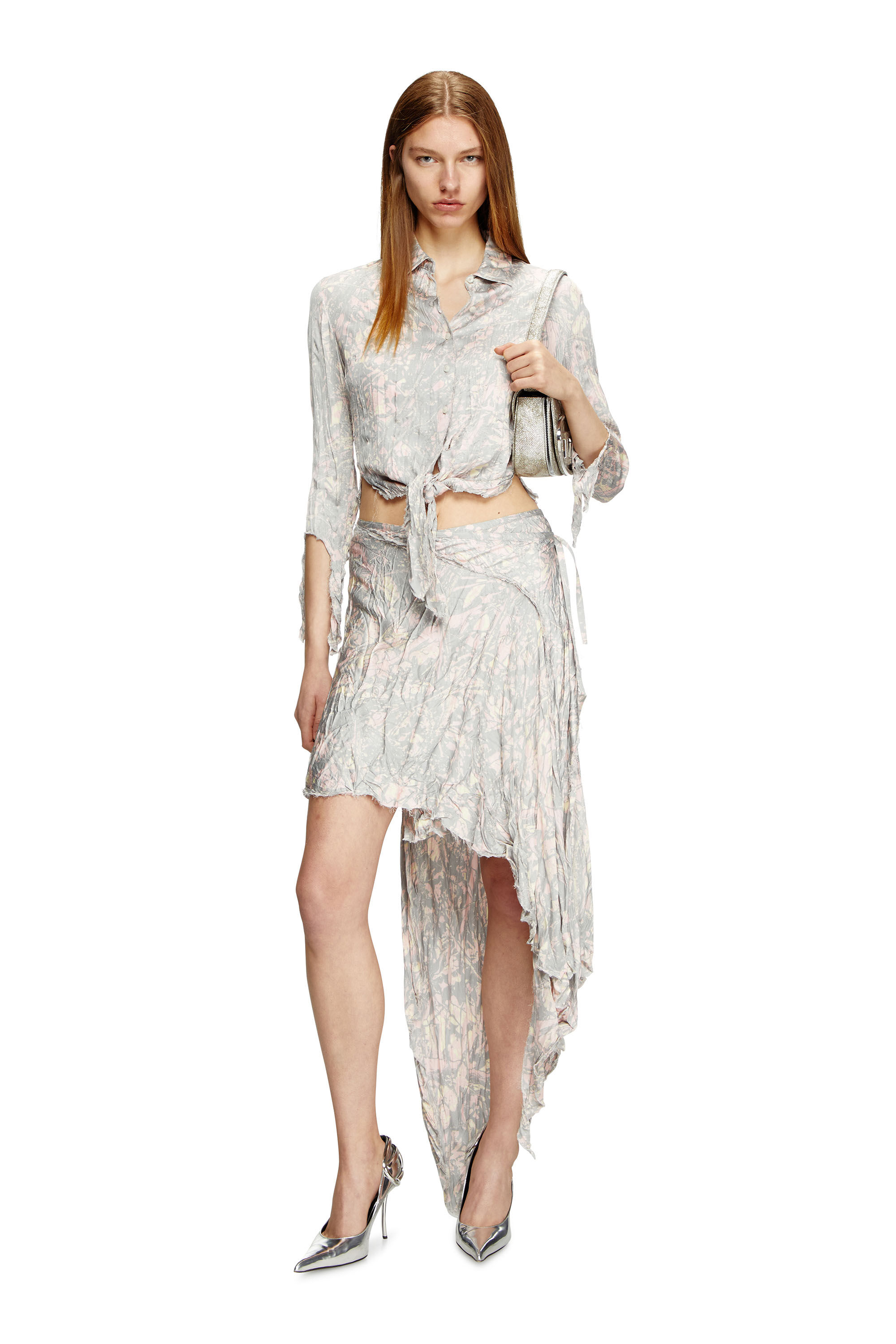 Diesel - C-ALIX, Camicia cropped a taglio vivo Donna in Multicolor - 1