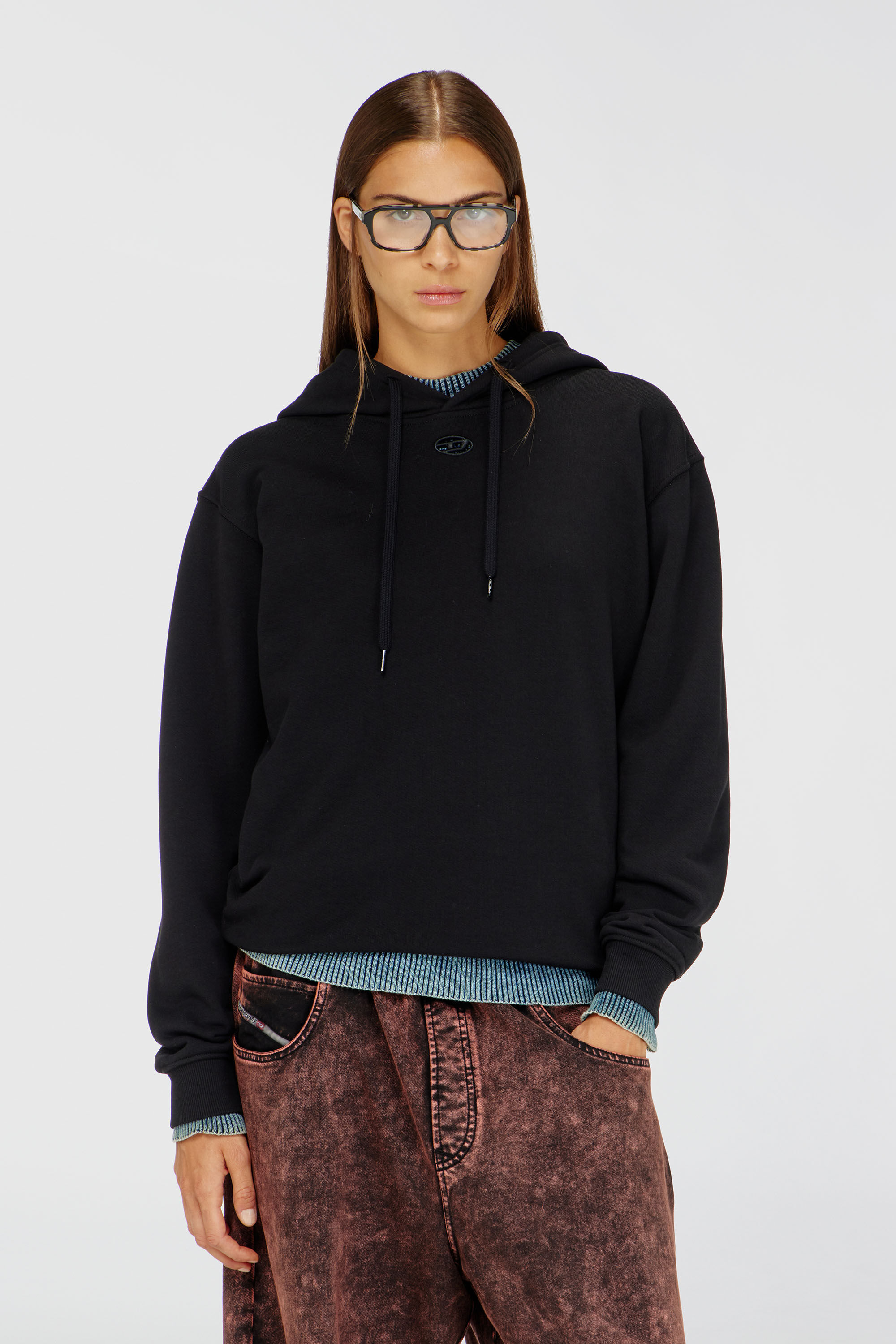 Diesel - F-NORMY-HOOD-OD, Felpa con cappuccio in cotone con logo Oval D Donna in Nero - 3